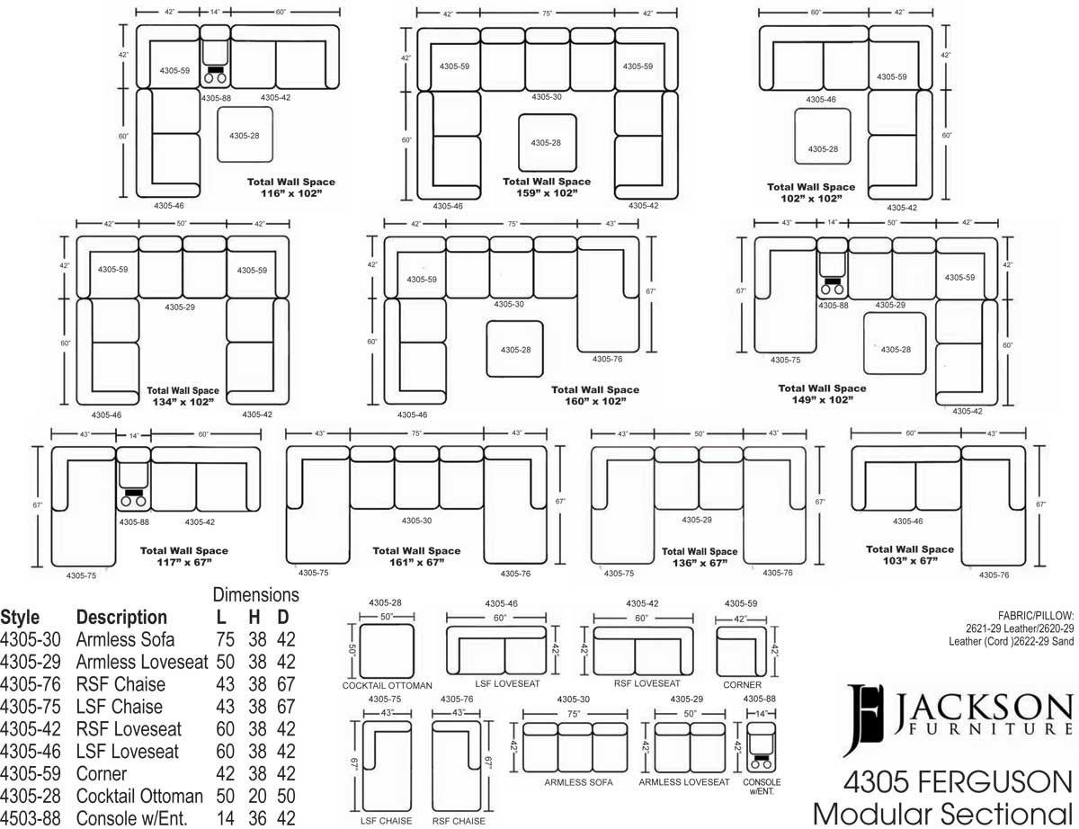 Jackson Ferguson Sectional Sofa Set A - Leather Color