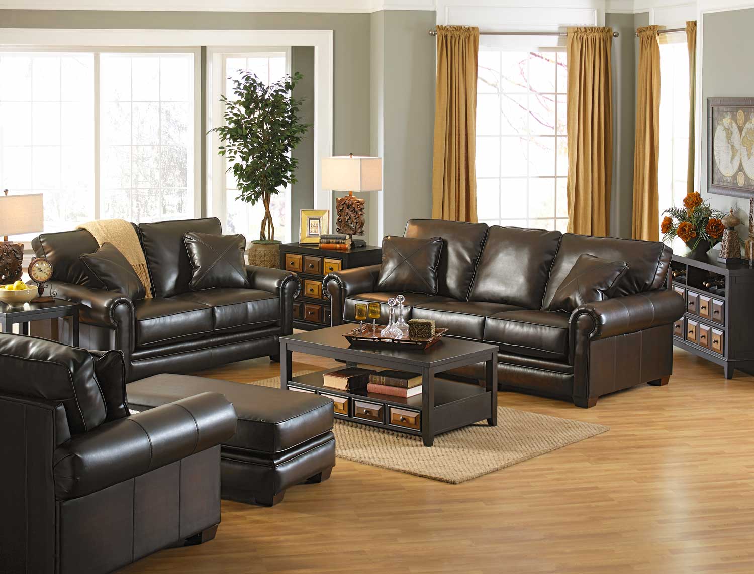 Jackson Monaco Bonded Leather Sofa Set - Walnut