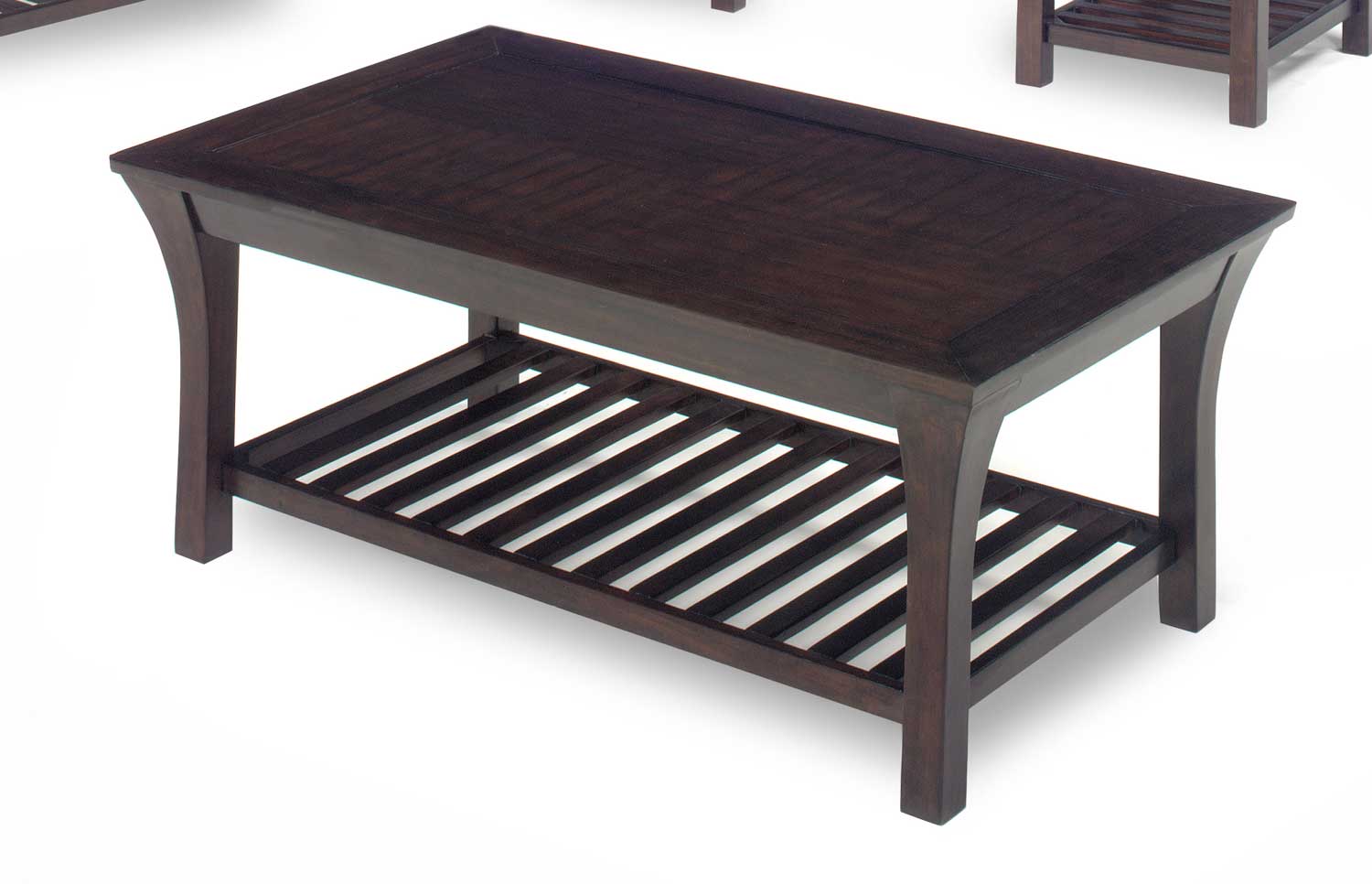 Jackson 813 Series Cocktail Table - Merlot Wood with Slat Shelves