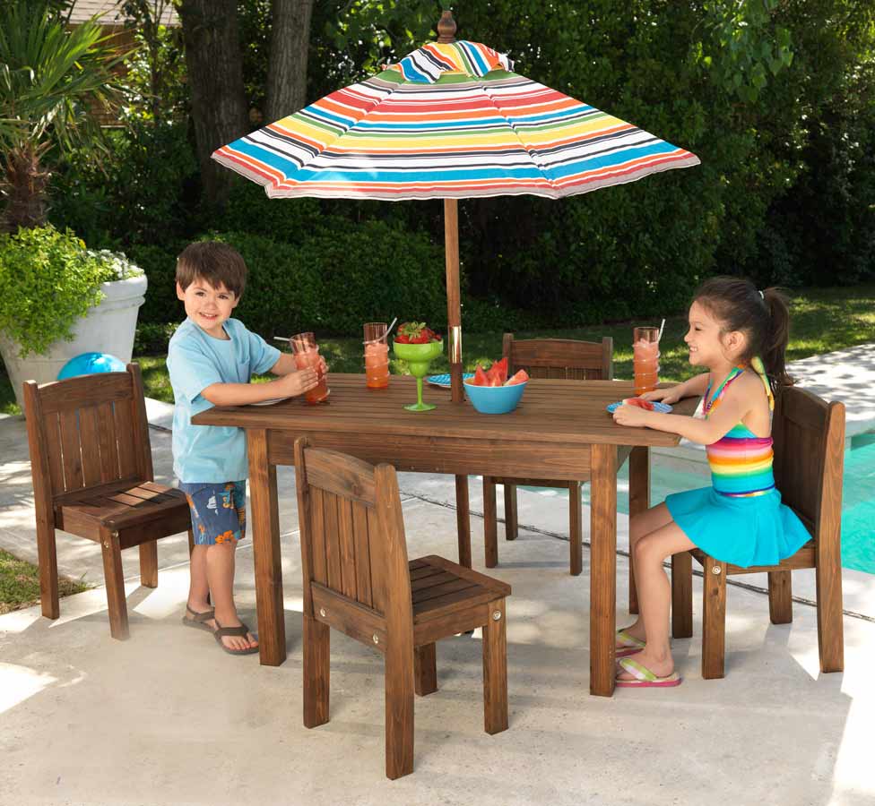 KidKraft Table and Stacking Chair with Striped Umbrella