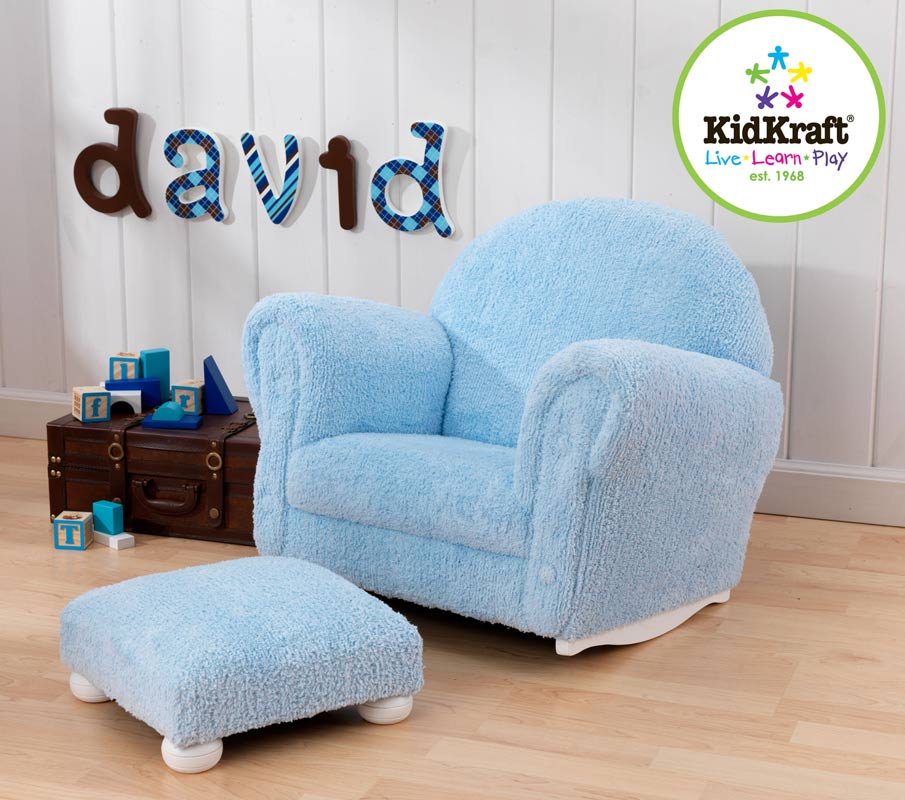 KidKraft Powder Blue Chenille Upholstered Rocker and Ottoman KidKraft Powder Blue Chenille Upholstered Rocker and Ottoman