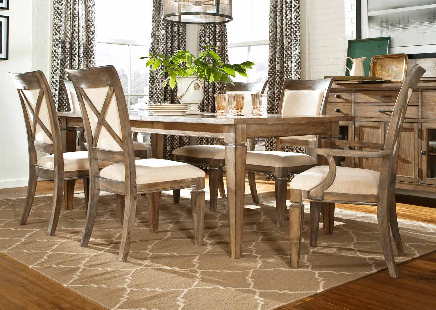 Legacy Classic Brownstone Village Dining Set with Leg Table- Aged Patina