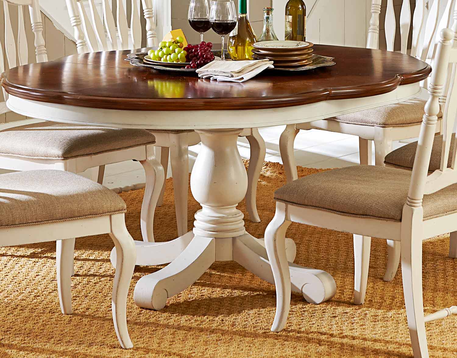 Legacy Classic Haven High/Low Pedestal Table - Buttercream White/Slight Distressing