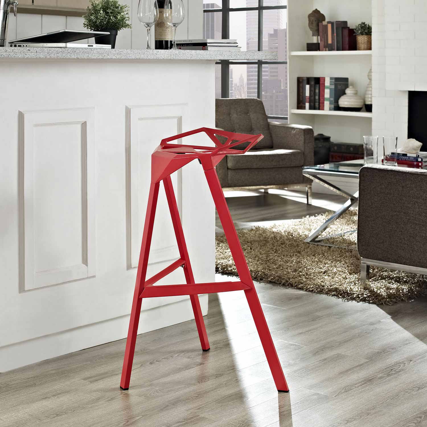 Modway Launch Stacking Bar Stool - Red