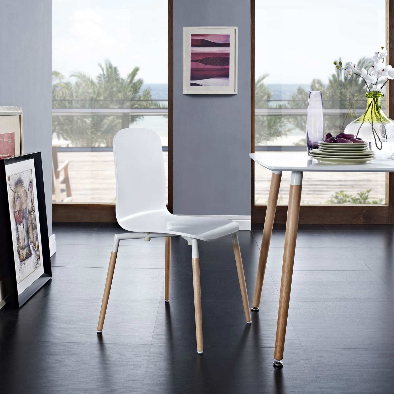 Modway Stack Dining Wood Side Chair - White