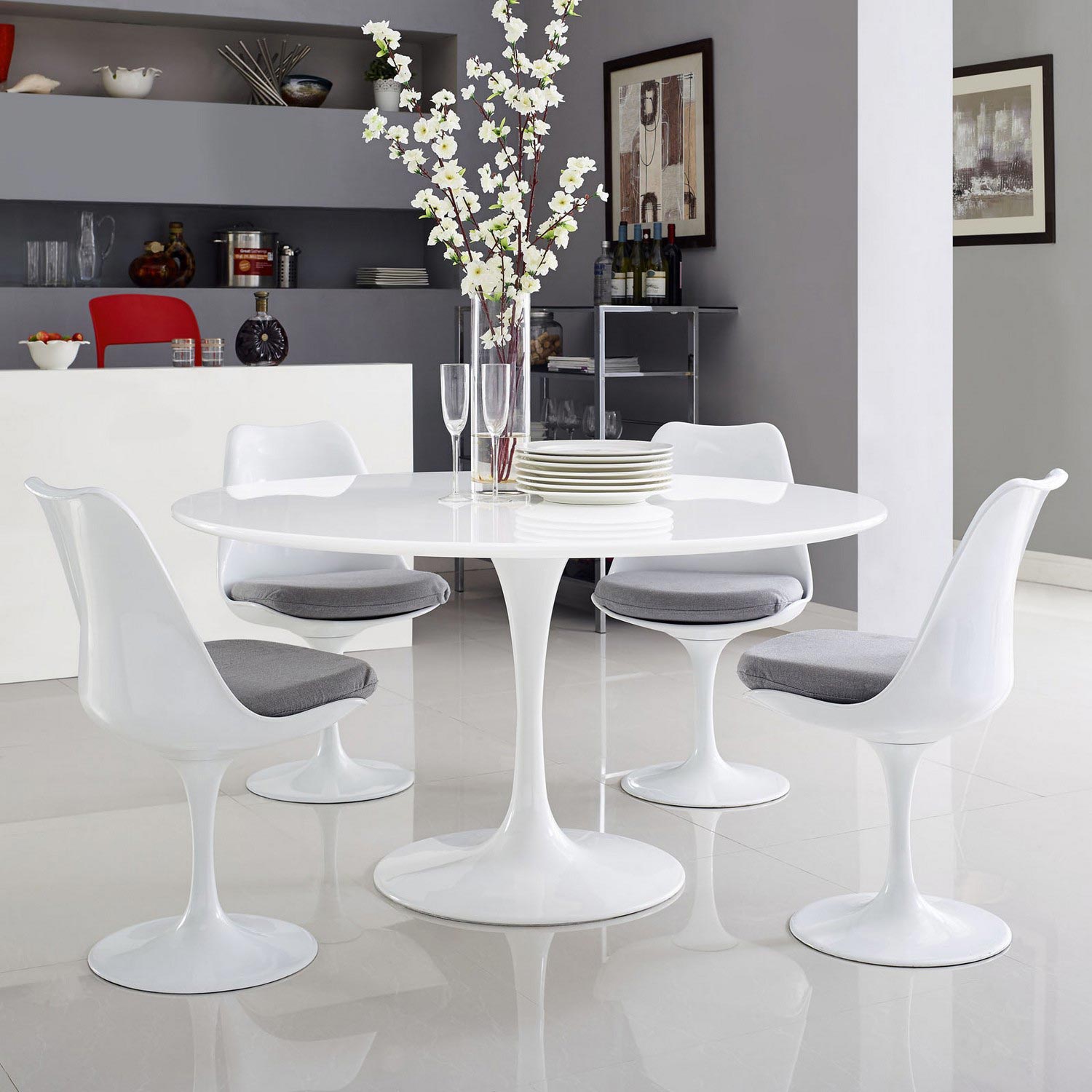 Modway Lippa 54 Wood Top Dining Table - White