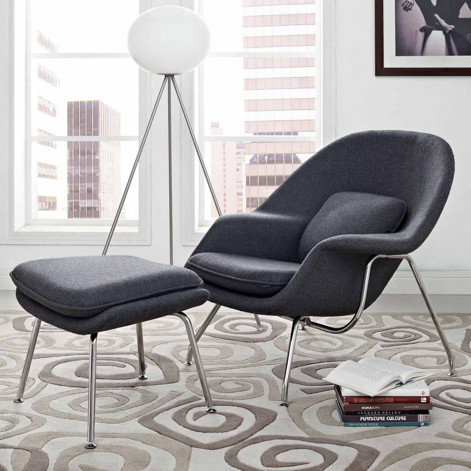 Modway W Fabric Lounge Chair - Dark Gray