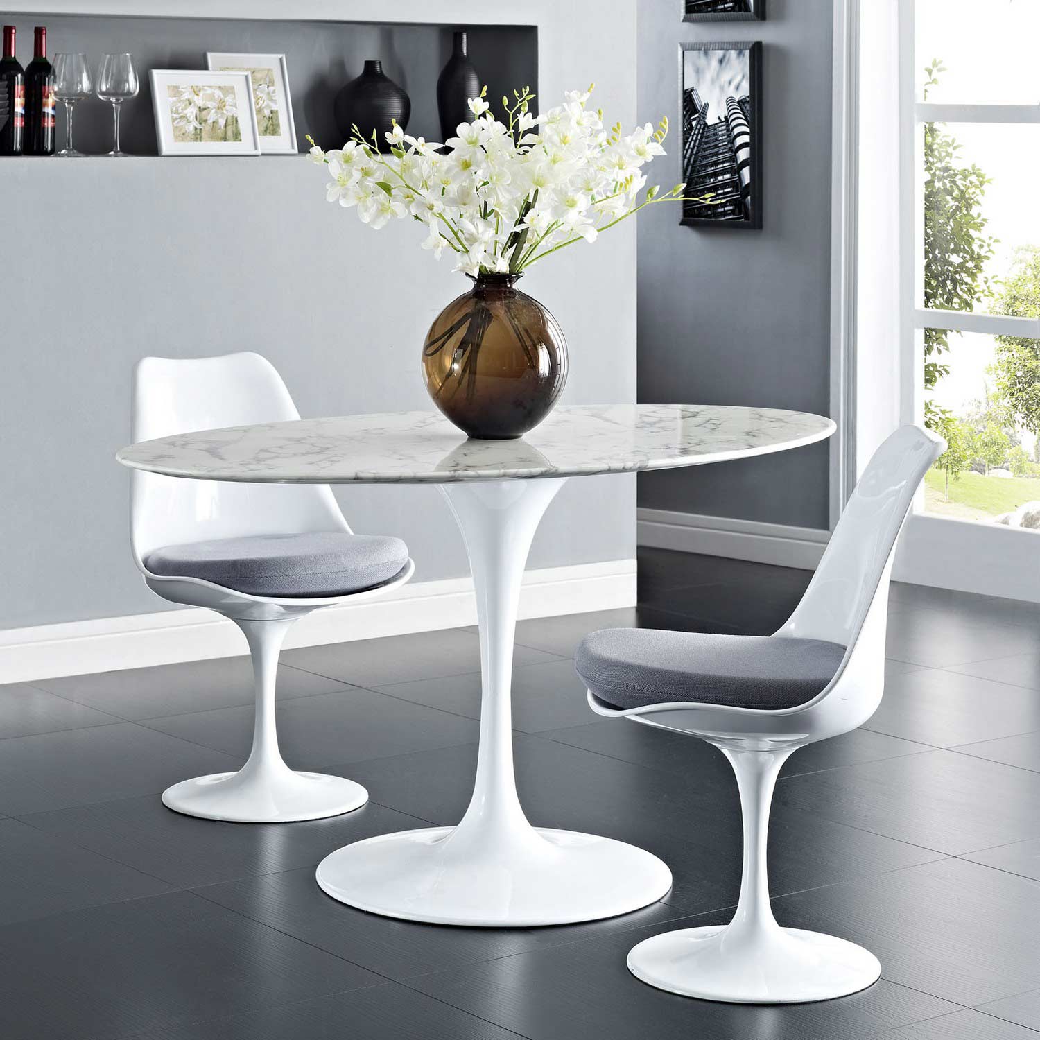 Modway Lippa 54 Oval-Shaped Artificial Marble Dining Table - White