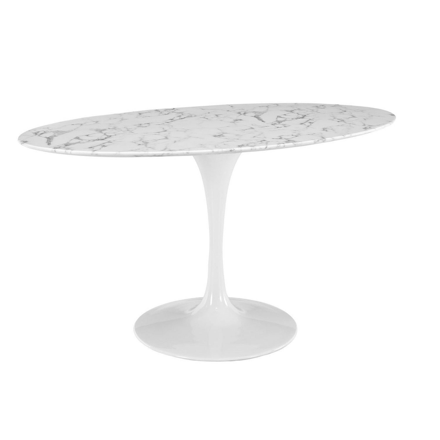 Modway Lippa 60 Oval-Shaped Artificial Marble Dining Table - White