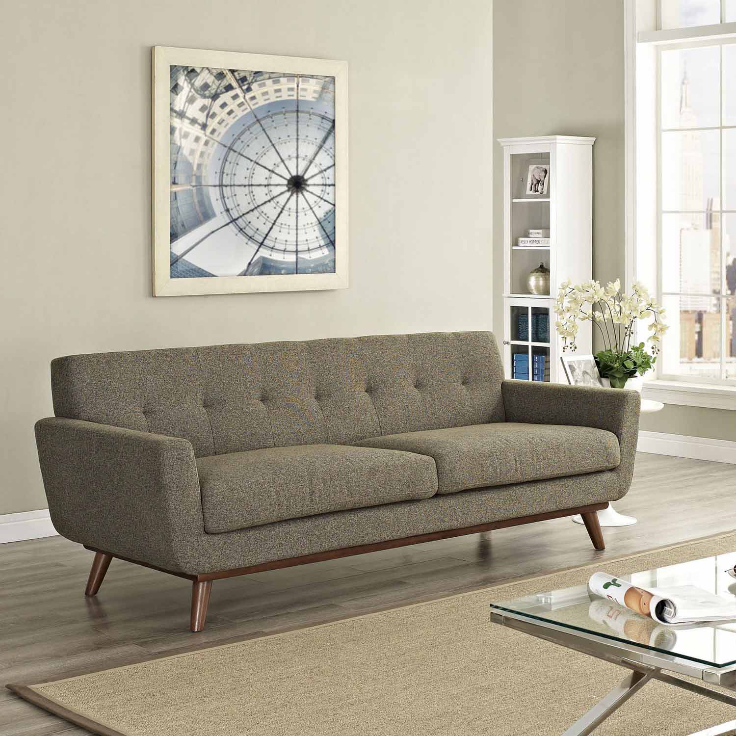 Modway Engage Upholstered Sofa - Oatmeal Tweed