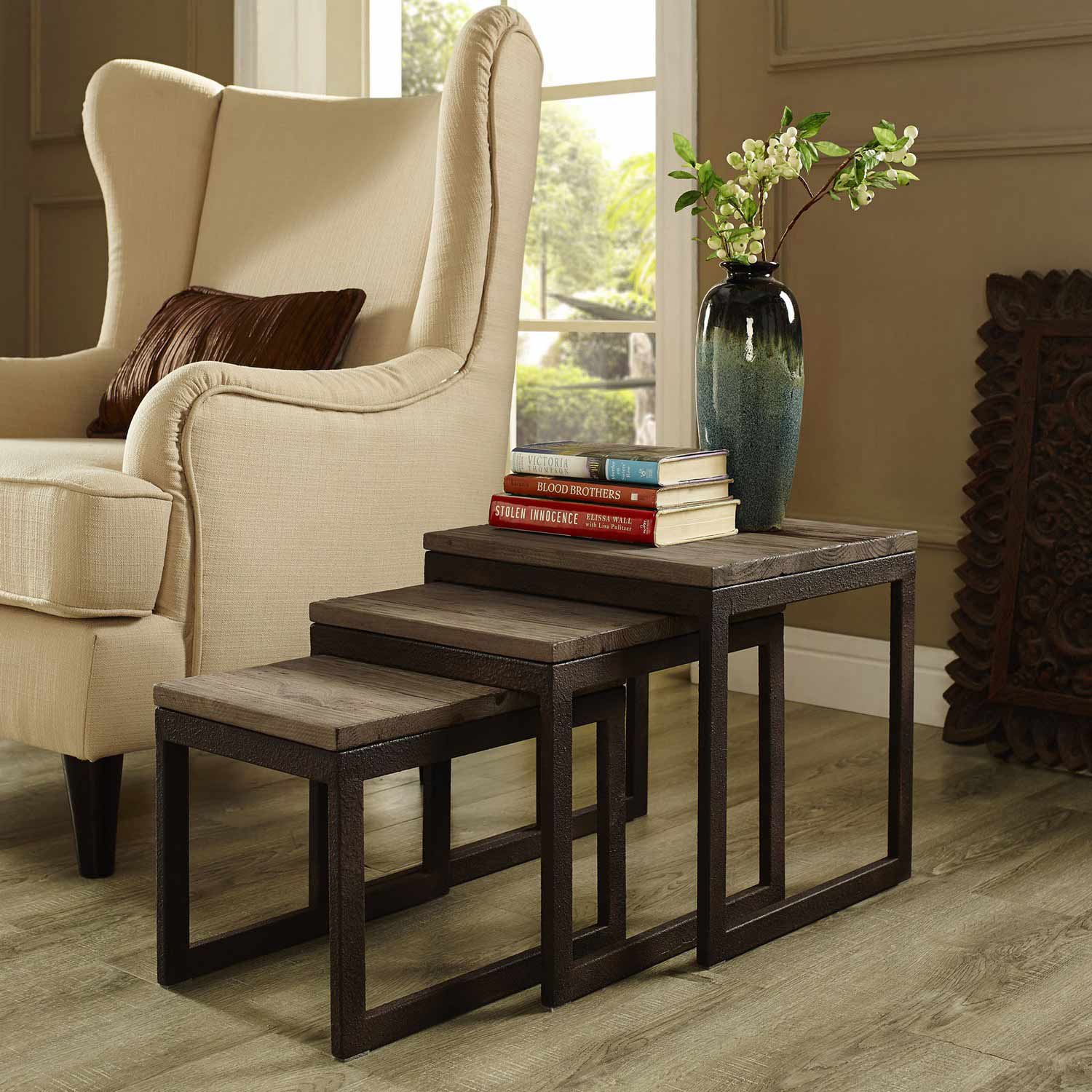 Modway Covert Wood Top Nesting Table - Brown