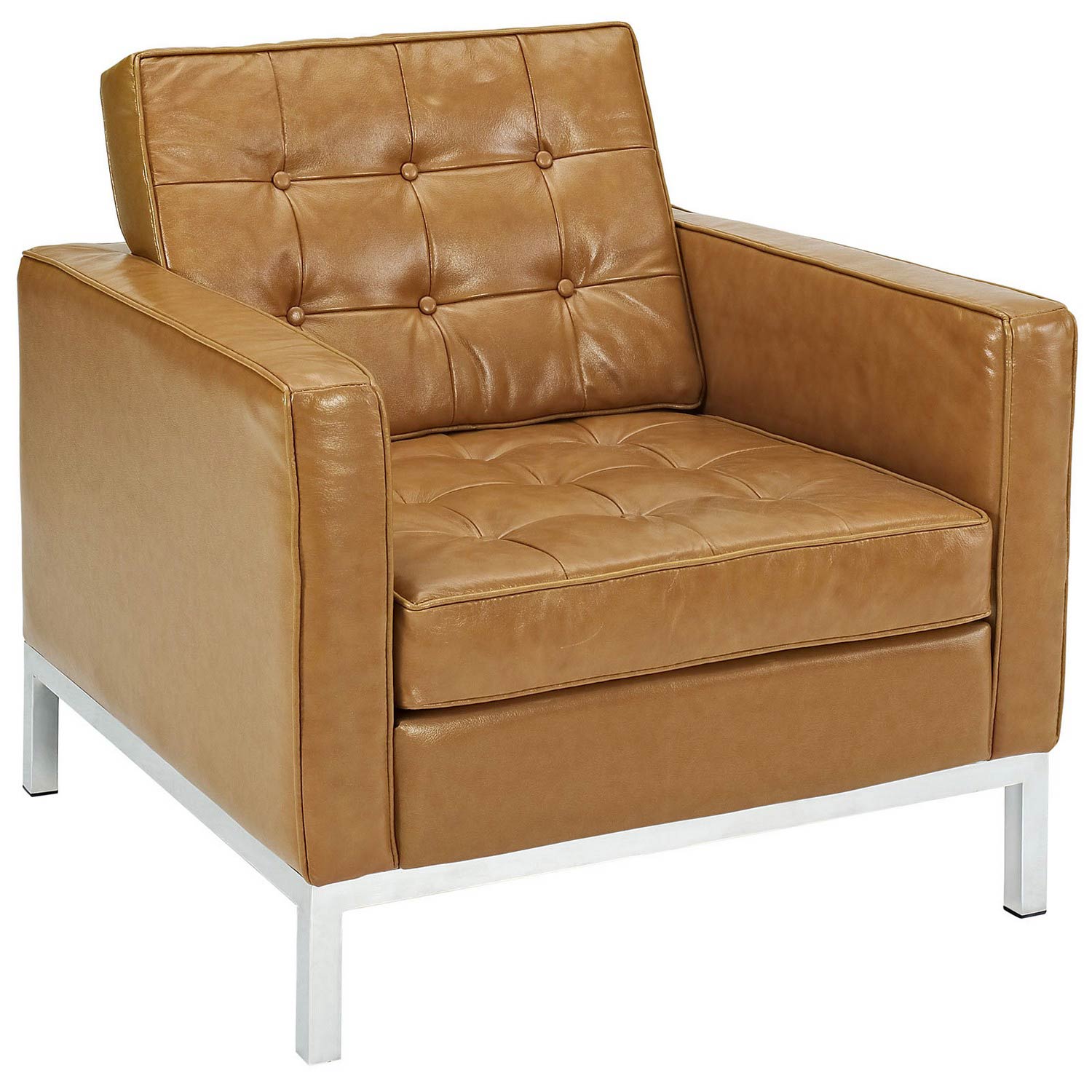 Modway Loft Armchair Loveseat and Sofa Set Leather 3 Piece Set - Tan