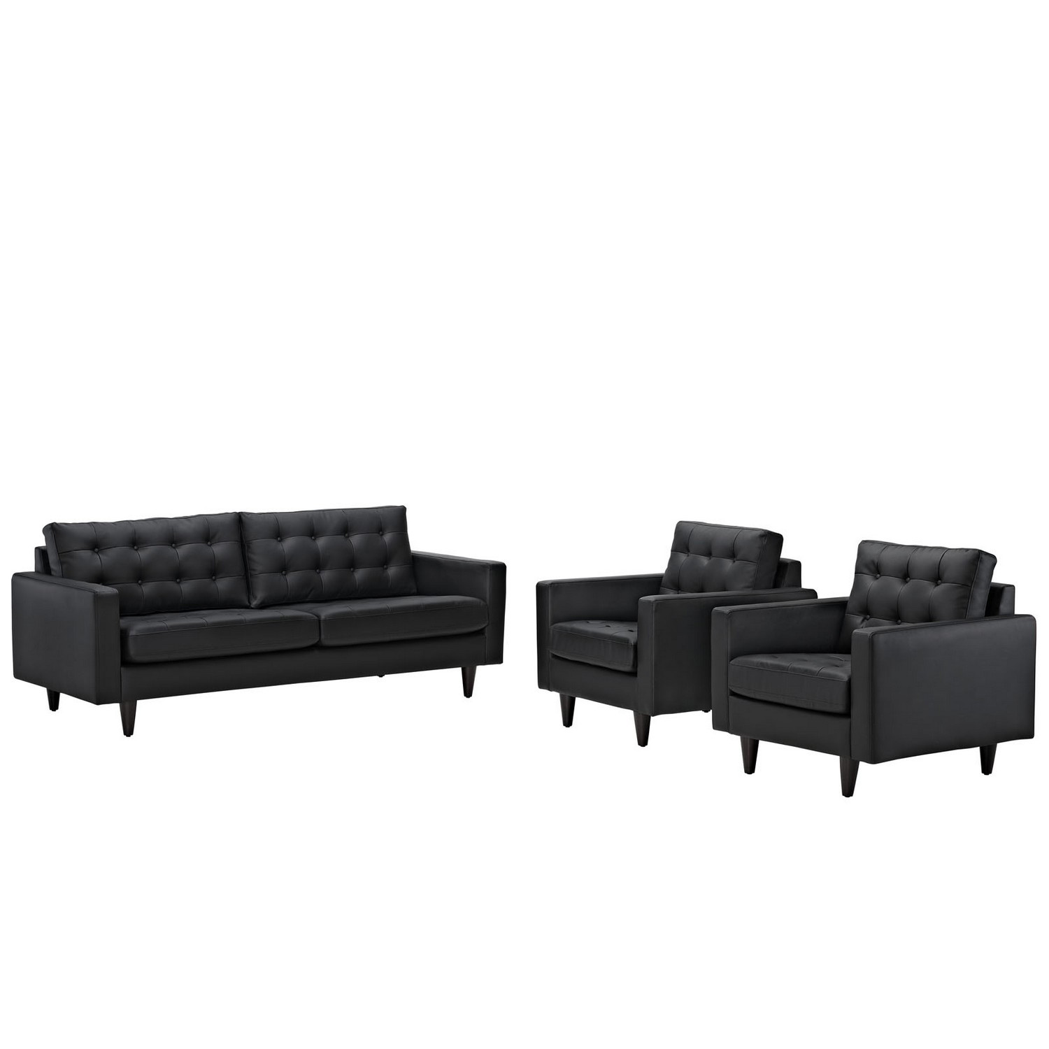 Modway Empress 3PC Sofa and Armchairs Set- Black
