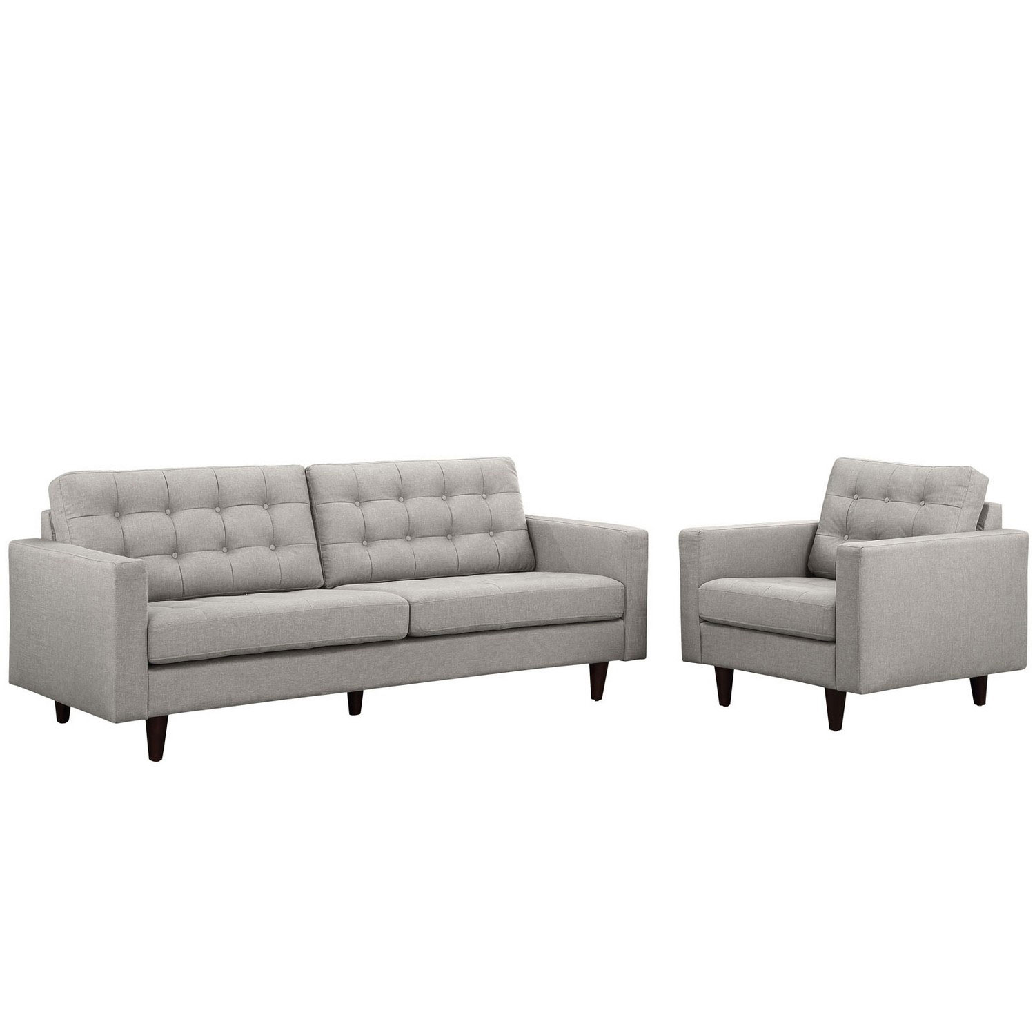 Modway Empress 2PC Armchair and Sofa Set - Light Gray