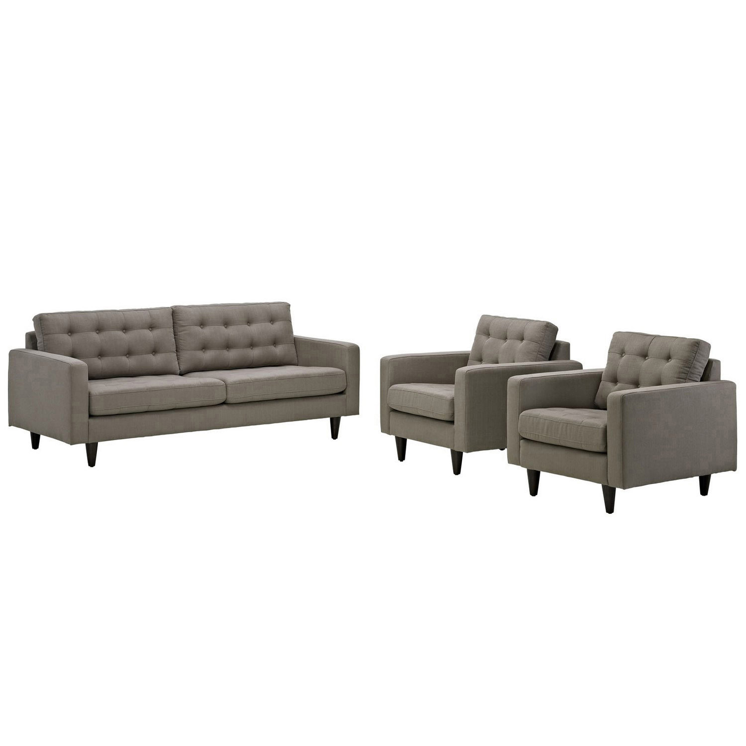 Modway Empress 3PC Sofa and Armchairs Set - Granite