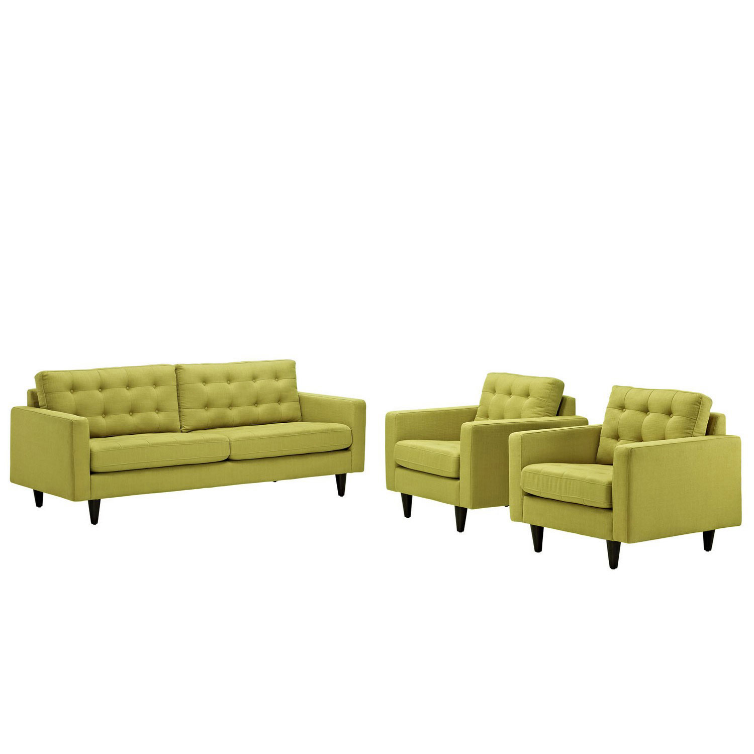 Modway Empress 3PC Sofa and Armchairs Set - Wheatgrass
