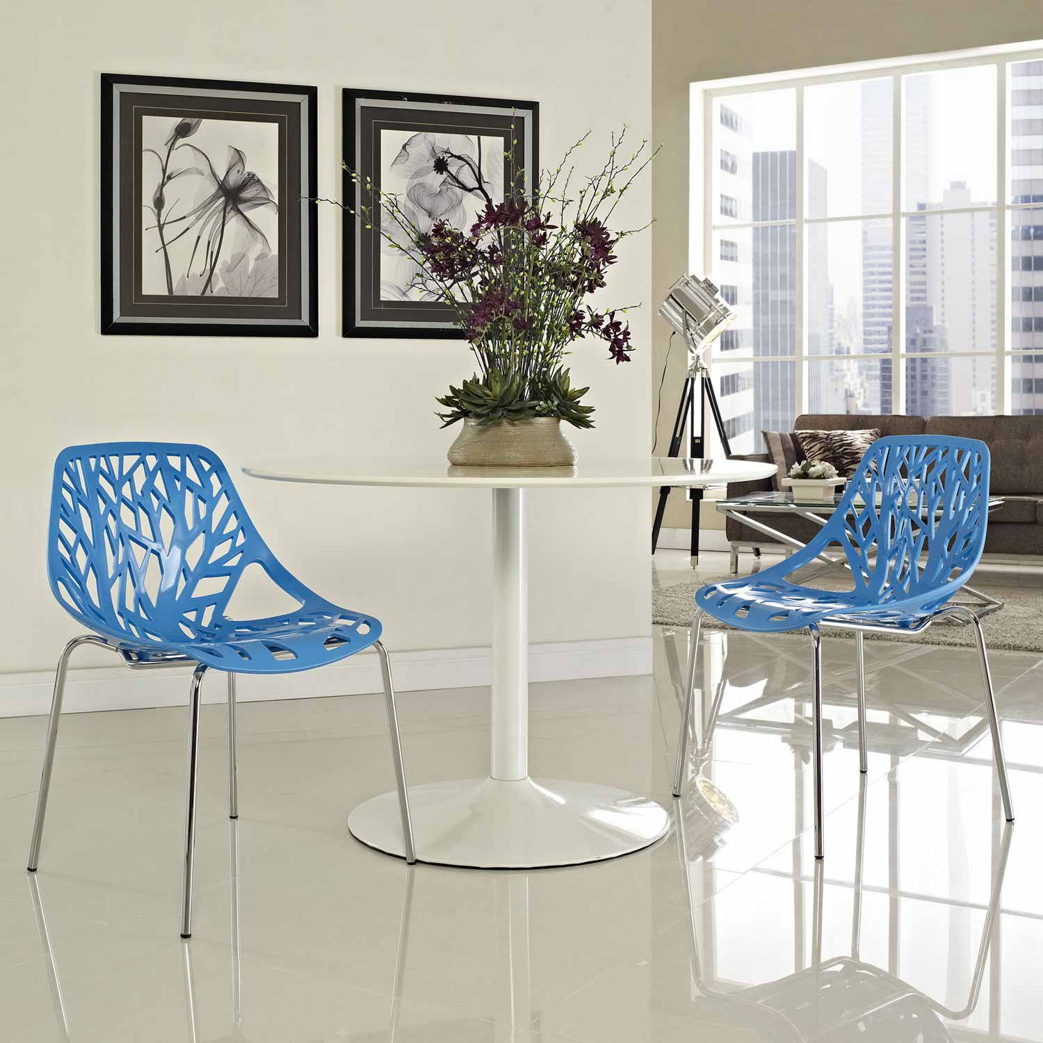 Modway Stencil Dining Side Chair Set of 2 - Blue