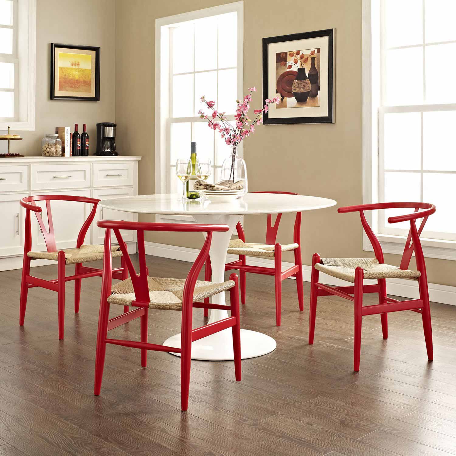 Modway Amish 4PC Dining Armchair Set - Red