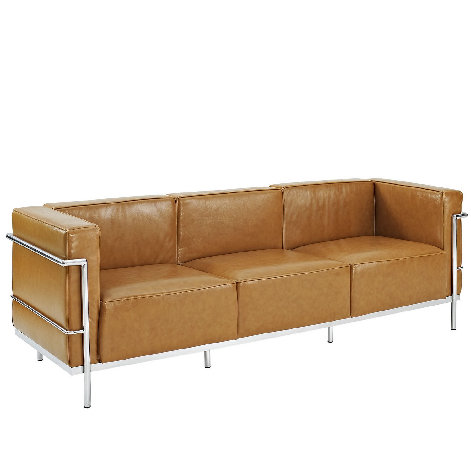 Modway Charles Grande Sofa Loveseat and Armchair Leather Set Of 3 - Tan