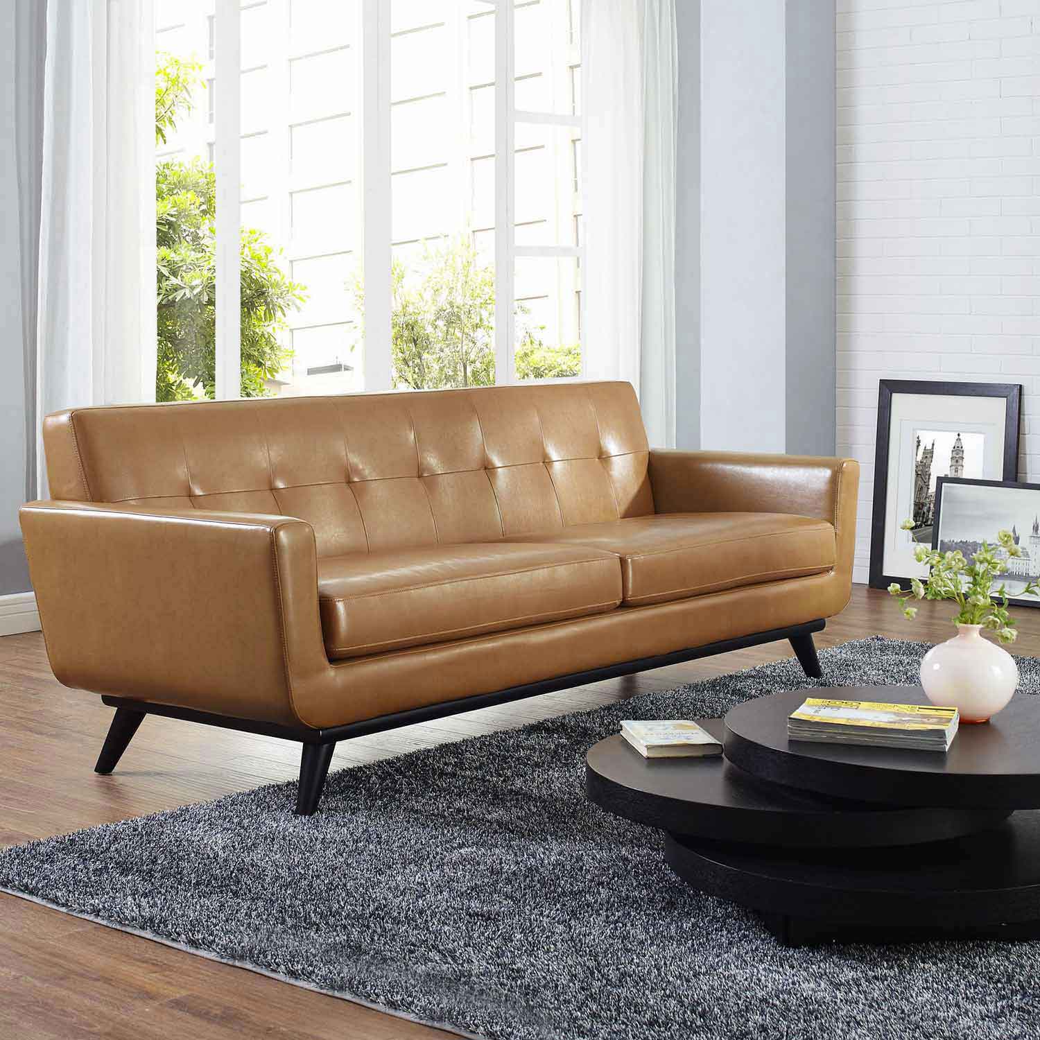 Modway Engage Bonded Leather Sofa - Tan