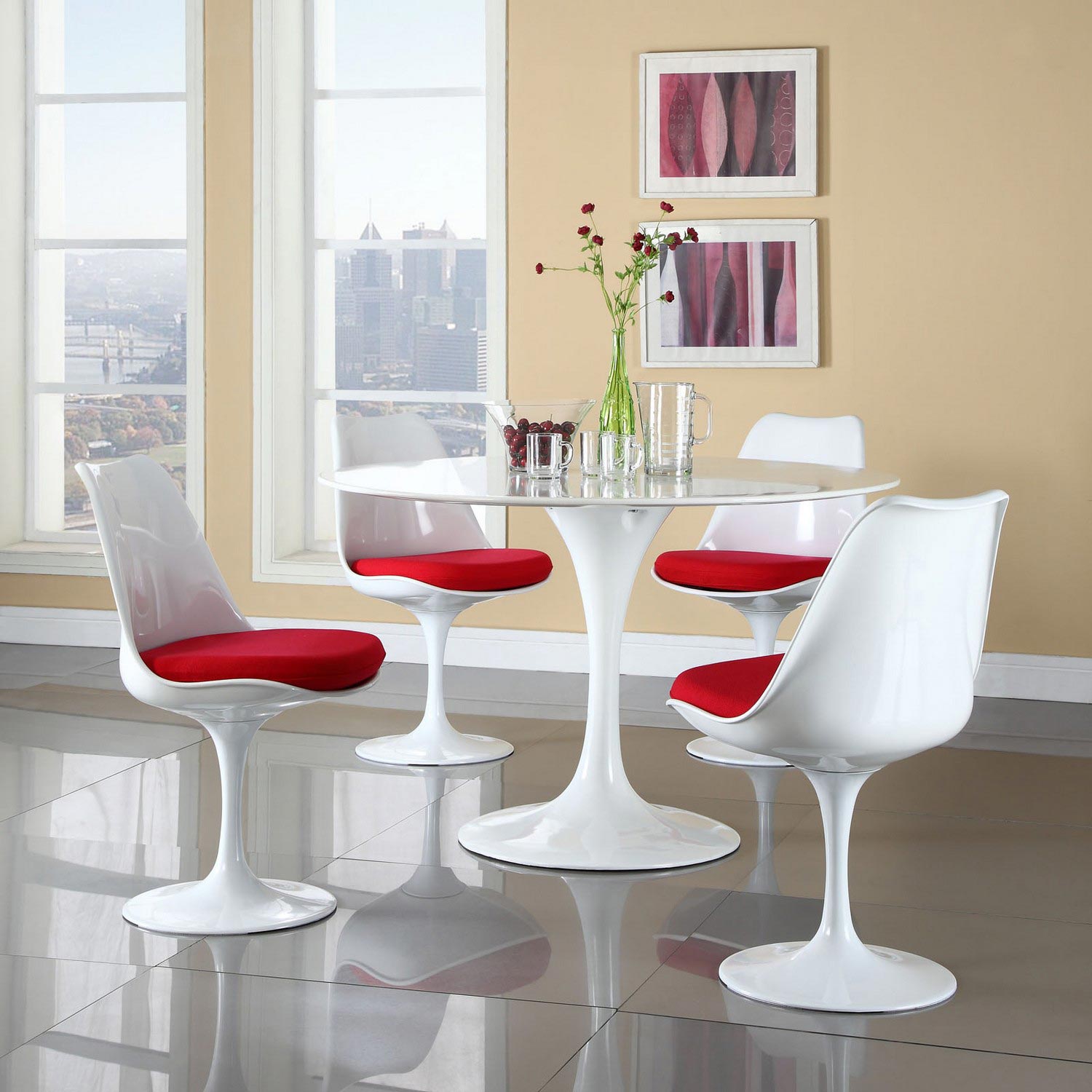 Modway Lippa Dining Side Chair Fabric Set of 4 - Red