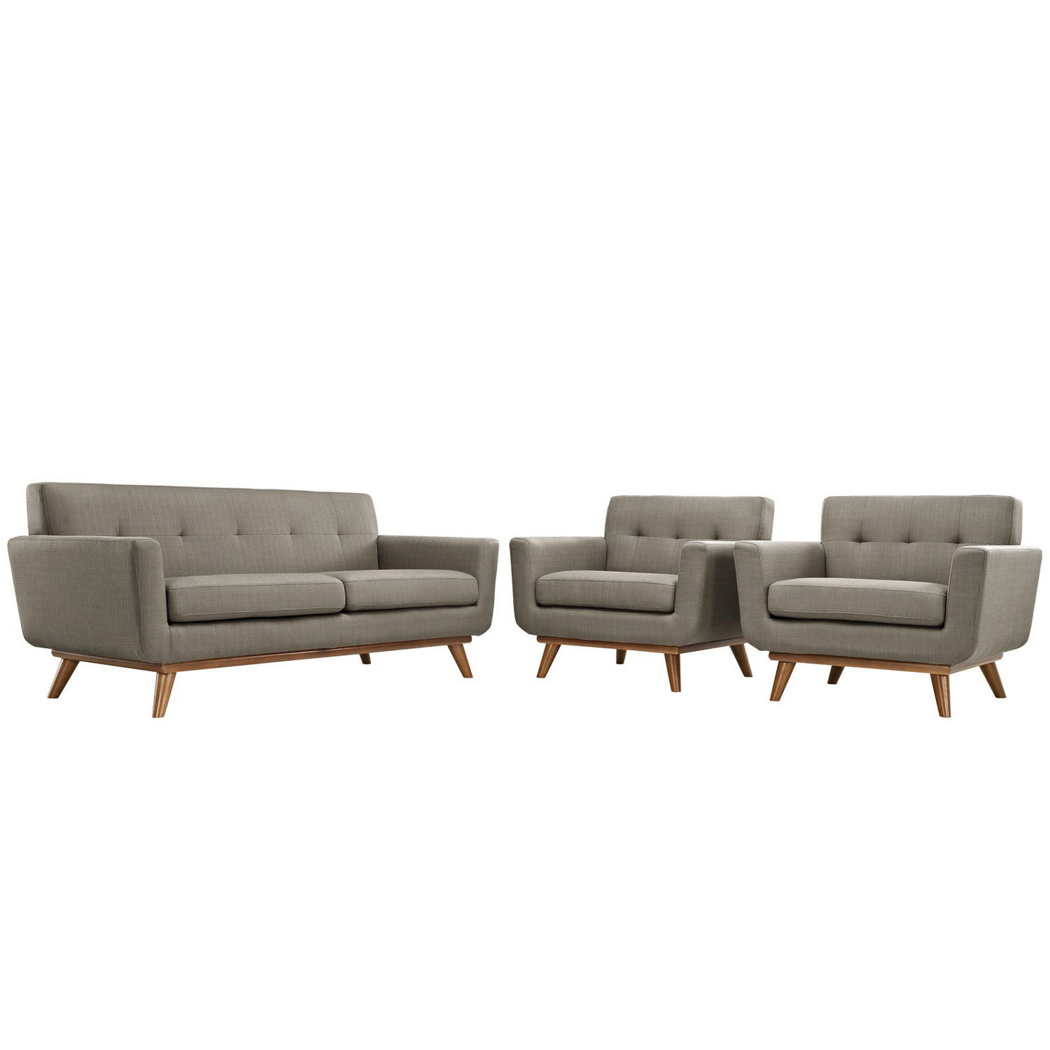 Modway Engage Armchairs and Loveseat Set of 3 - Granite