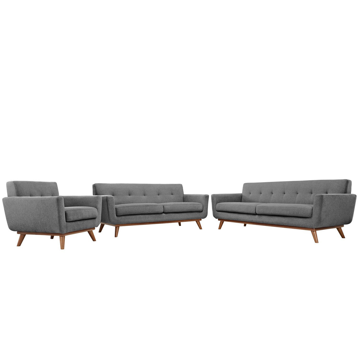 Modway Engage 3 PC Sofa Loveseat and Armchair Set - Gray