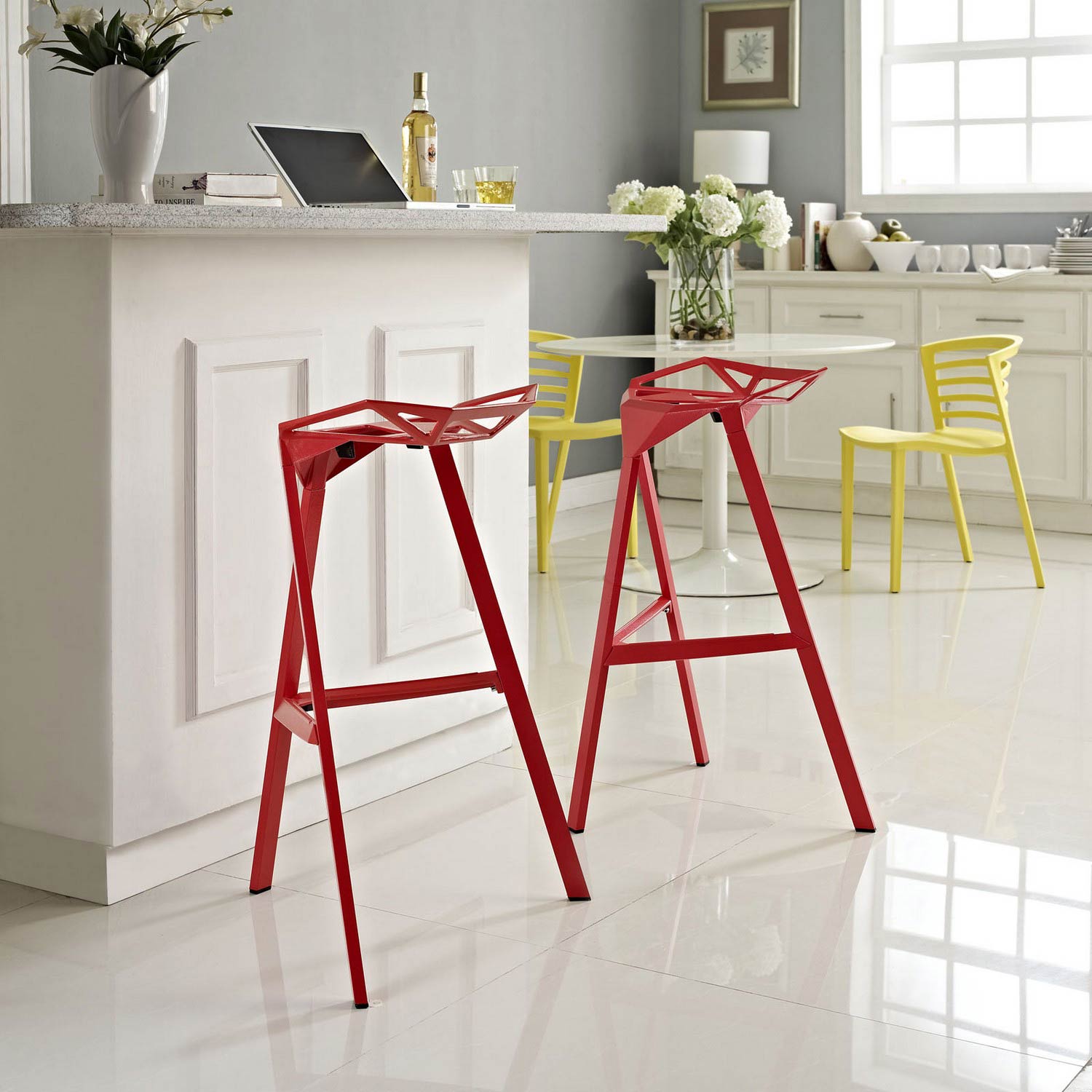 Modway Launch Stacking Bar Stool Set of 2 - Red