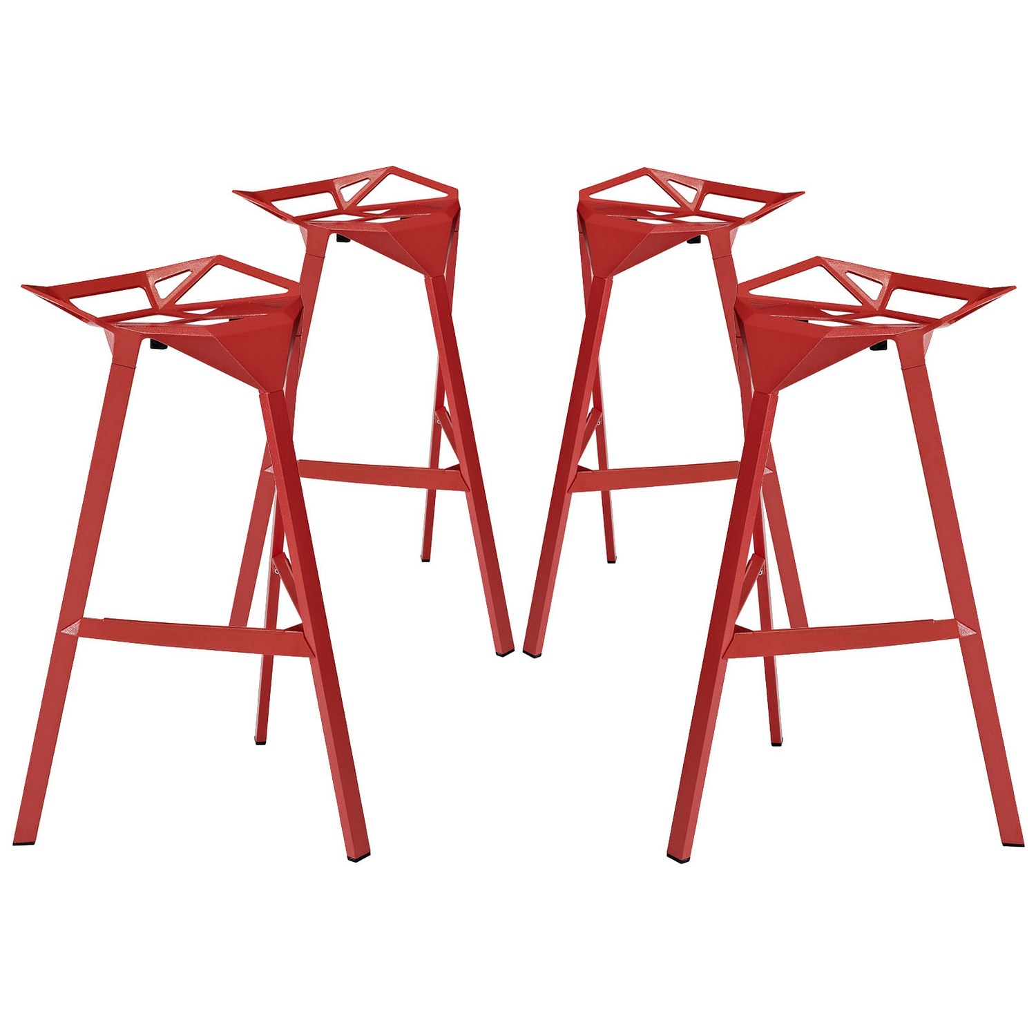 Modway Launch Stacking Bar Stool Set of 4 - Red