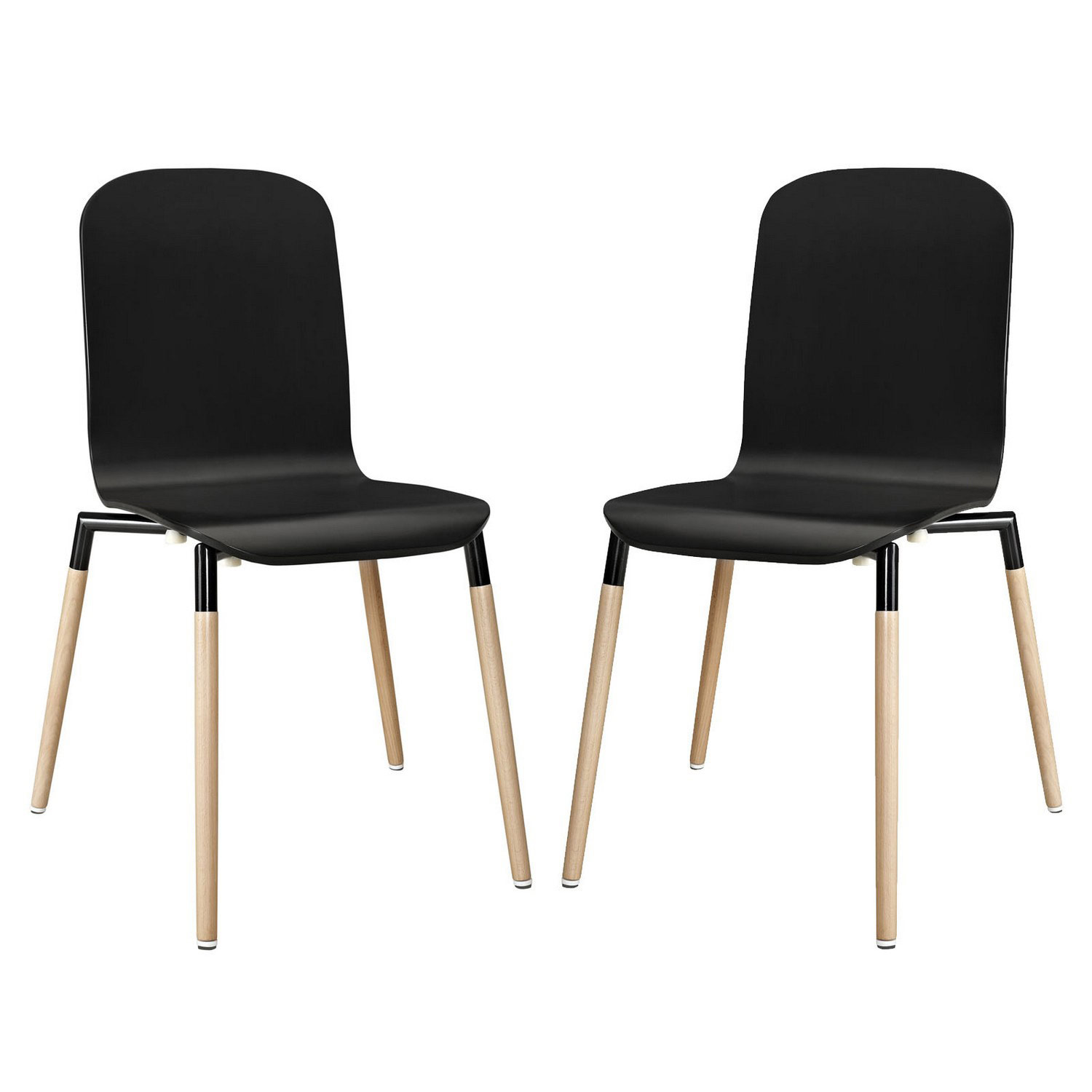 Modway Stack 2PC Dining Chairs Wood Set - Black