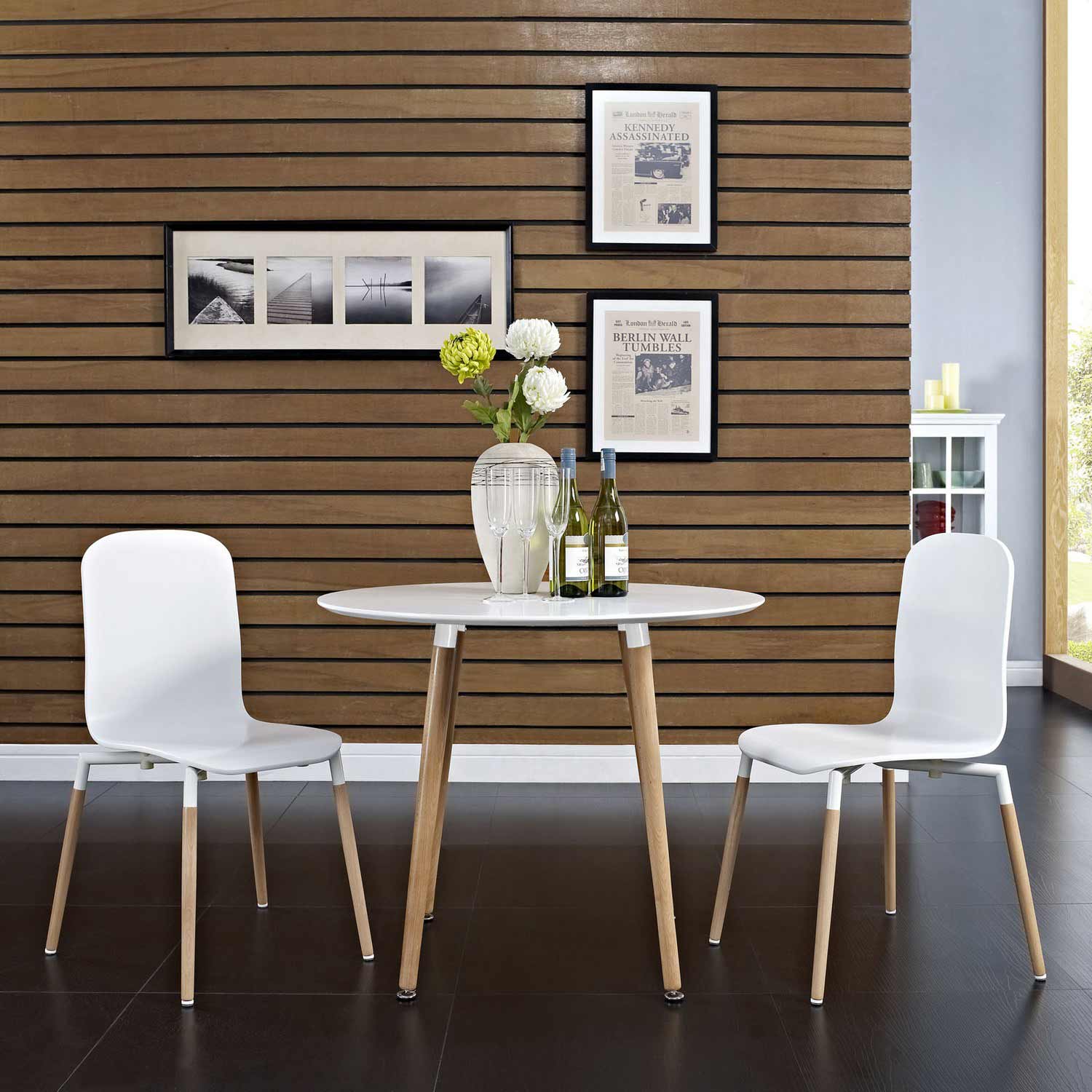 Modway Stack 2PC Dining Chairs Wood Set - White