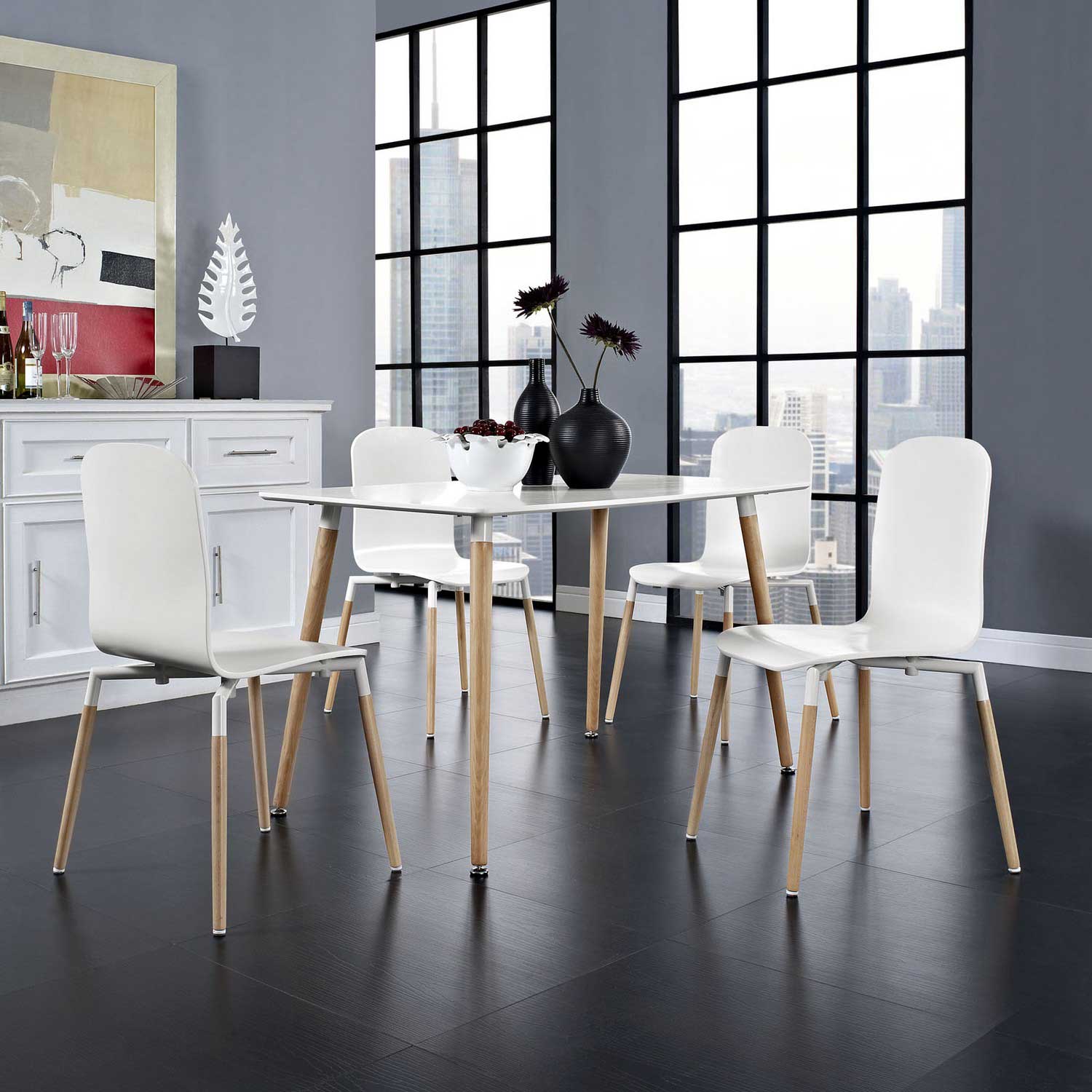 Modway Stack 4PC Dining Chairs Wood Set - White