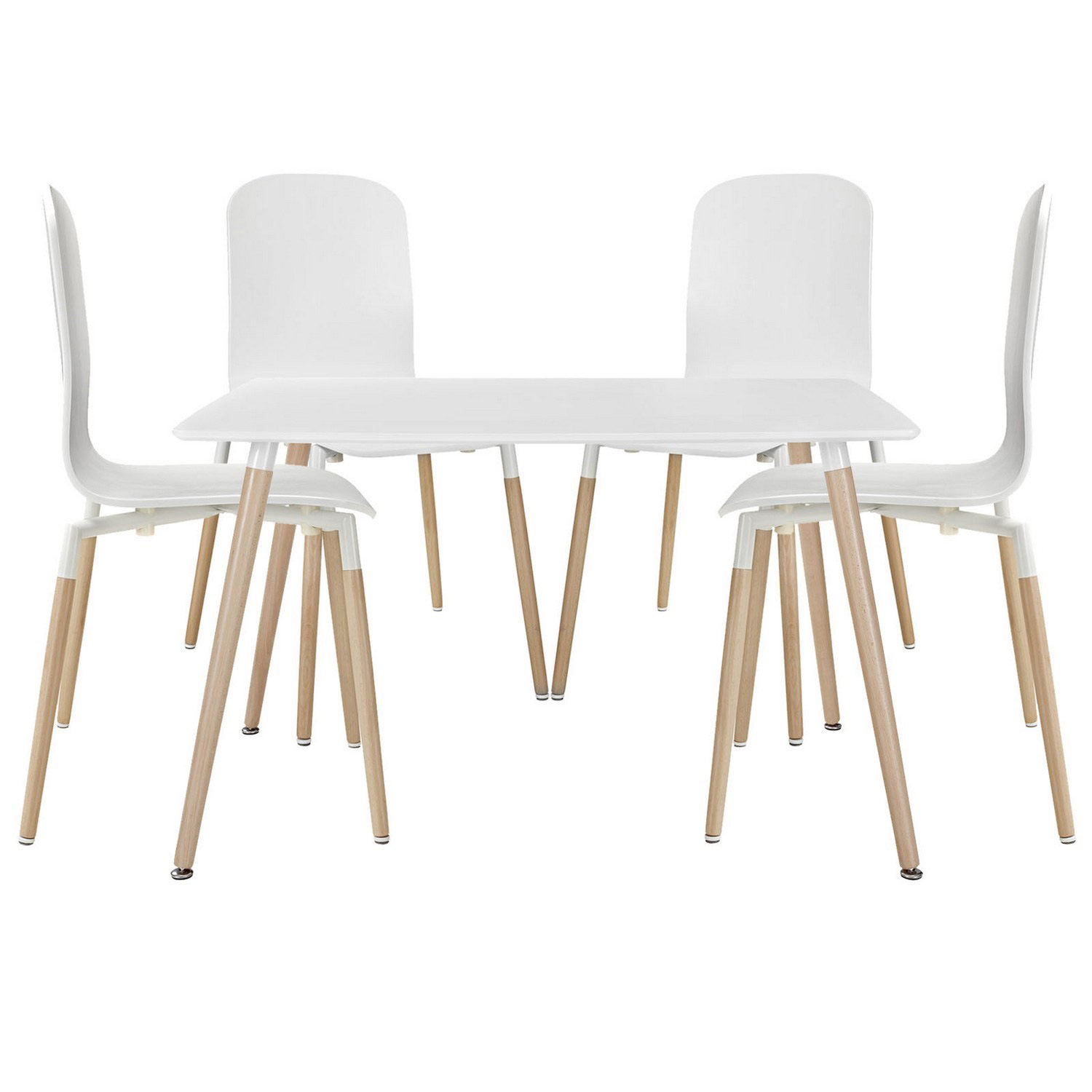 Modway Stack 5PC Dining Chairs and Table Wood Set - White