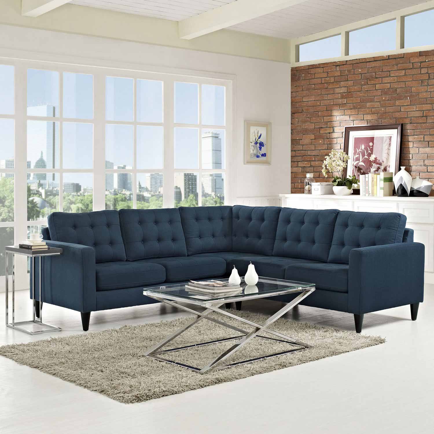 Modway Empress 3 Piece Fabric Sectional Sofa Set - Azure