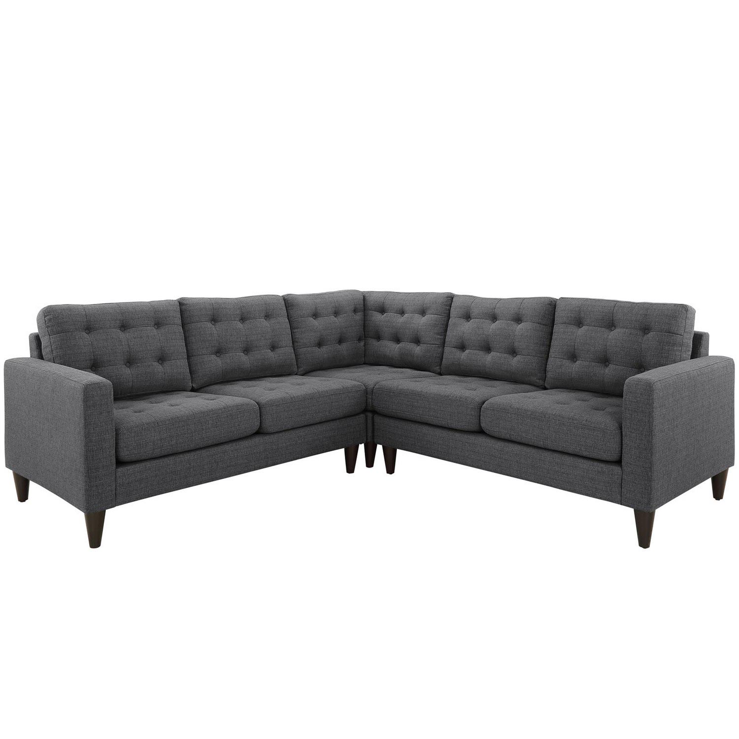 Modway Empress 3 Piece Fabric Sectional Sofa Set - Gray
