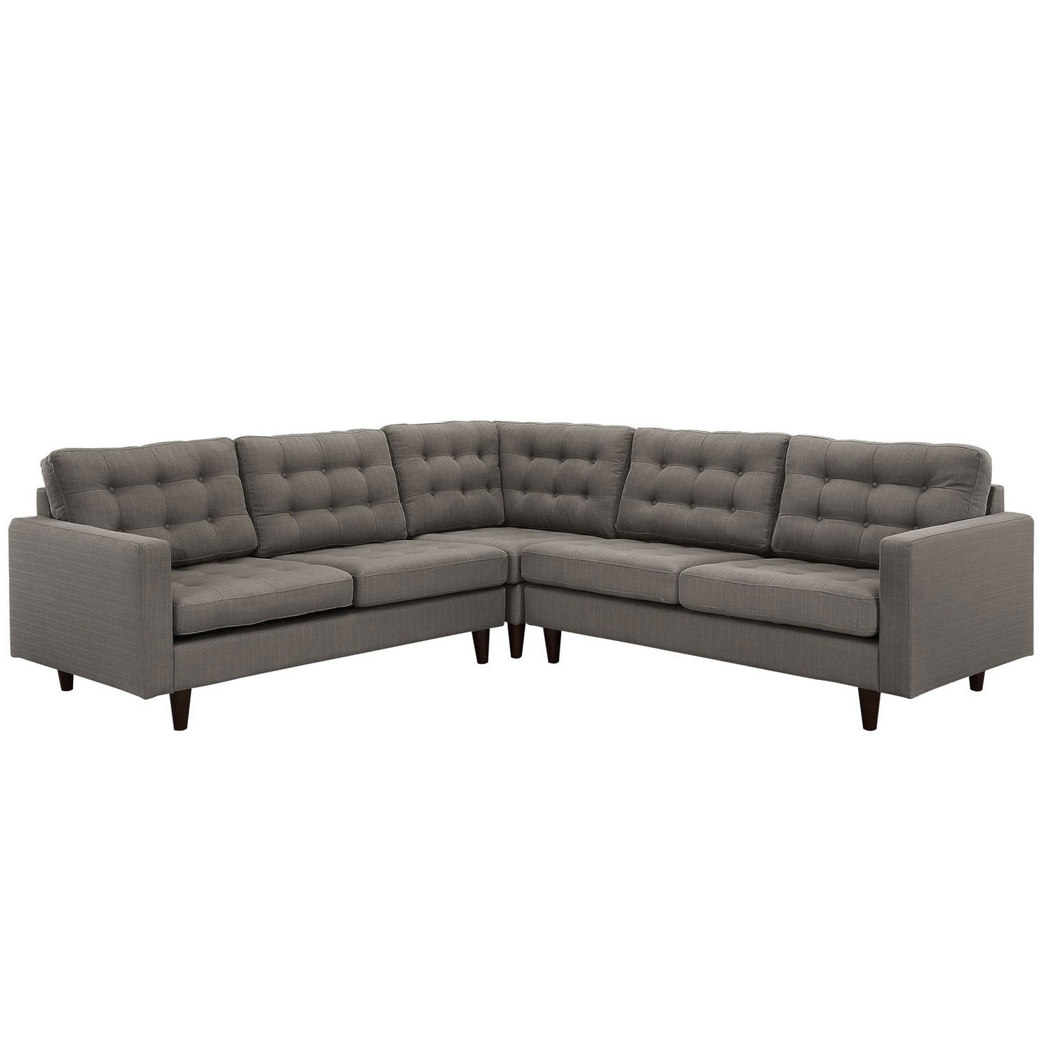 Modway Empress 3 Piece Fabric Sectional Sofa Set - Granite