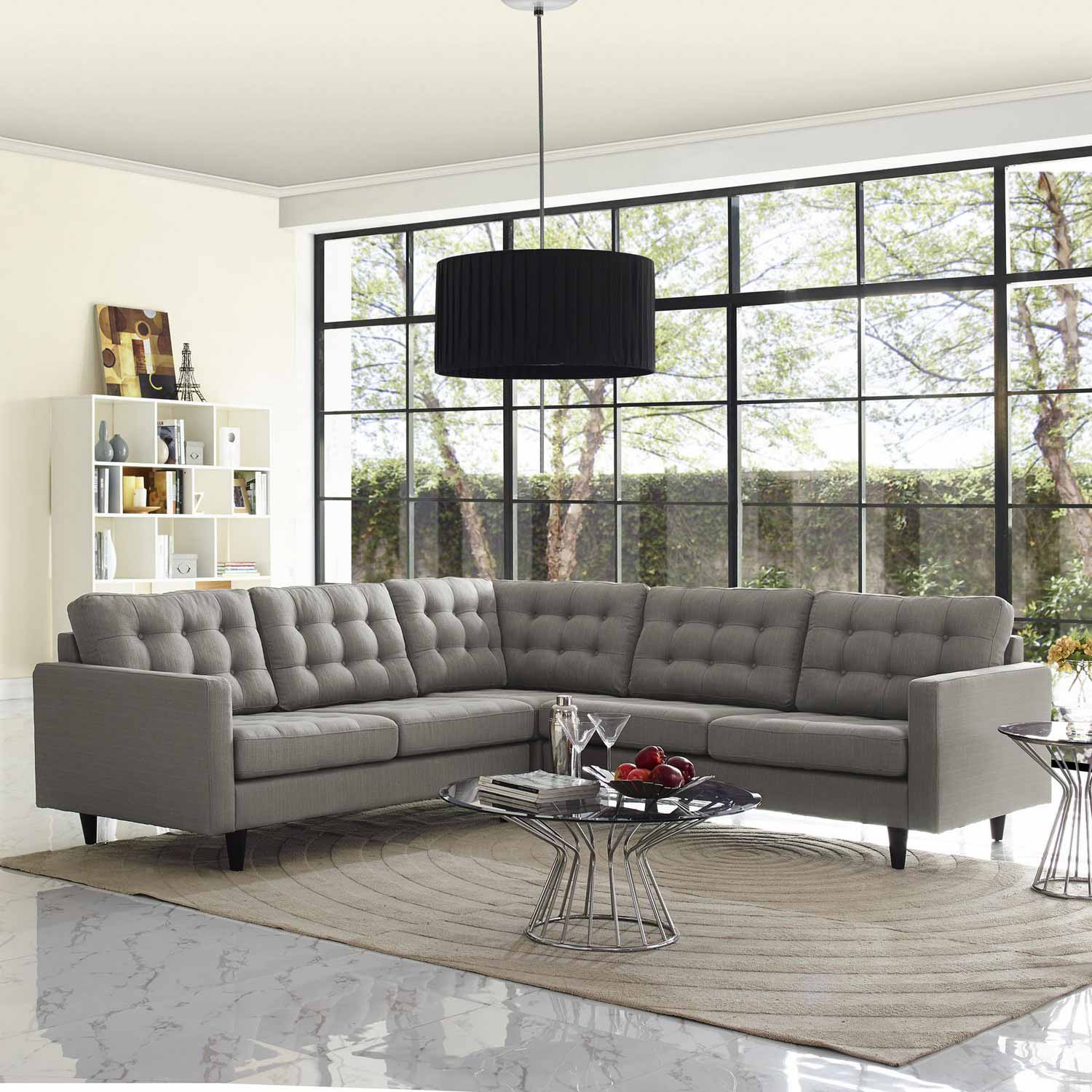 Modway Empress 3 Piece Fabric Sectional Sofa Set - Granite