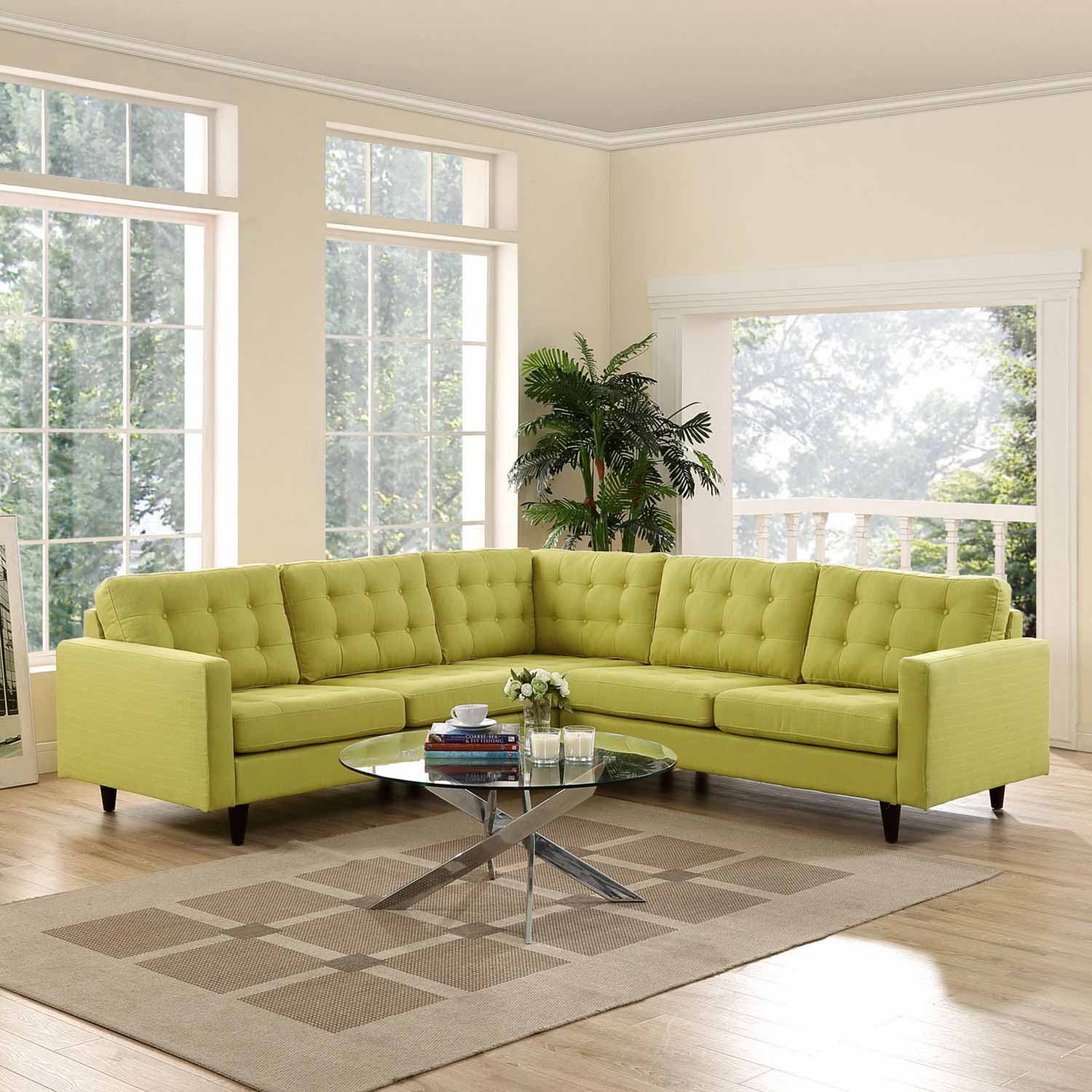 Modway Empress 3 Piece Fabric Sectional Sofa Set - Wheatgrass