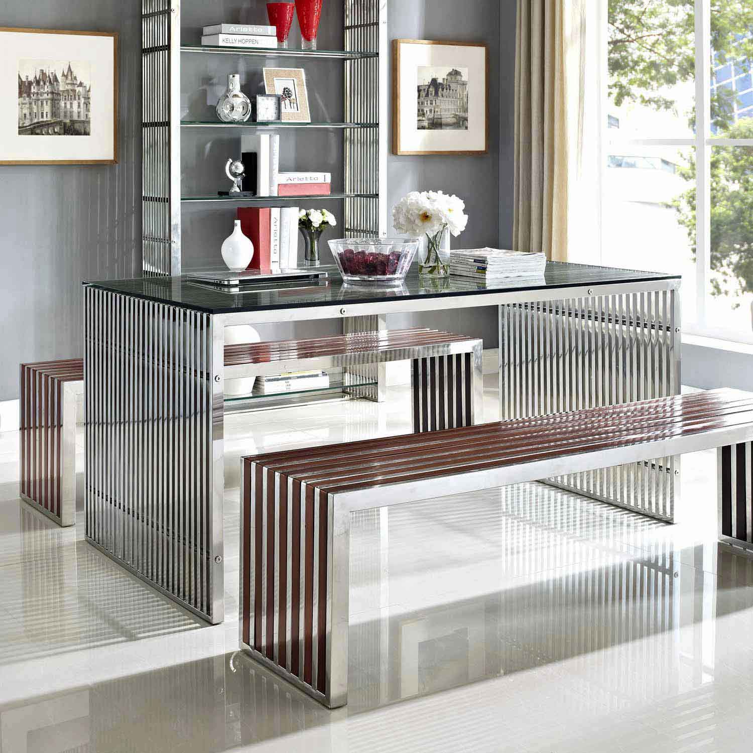Modway Gridiron Stainless Steel Dining Table - Silver