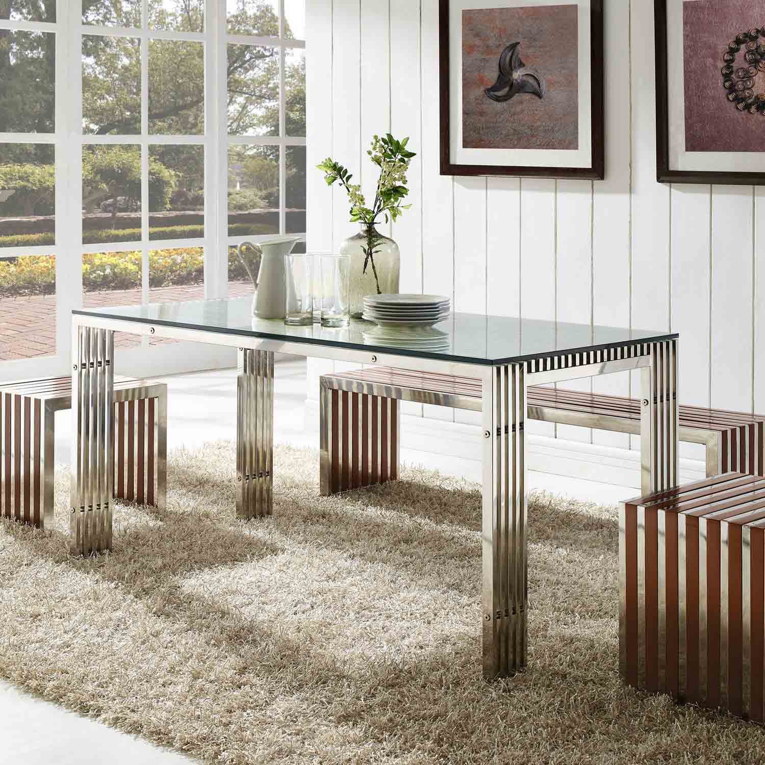 Modway Gridiron Stainless Steel Dining Table - Silver