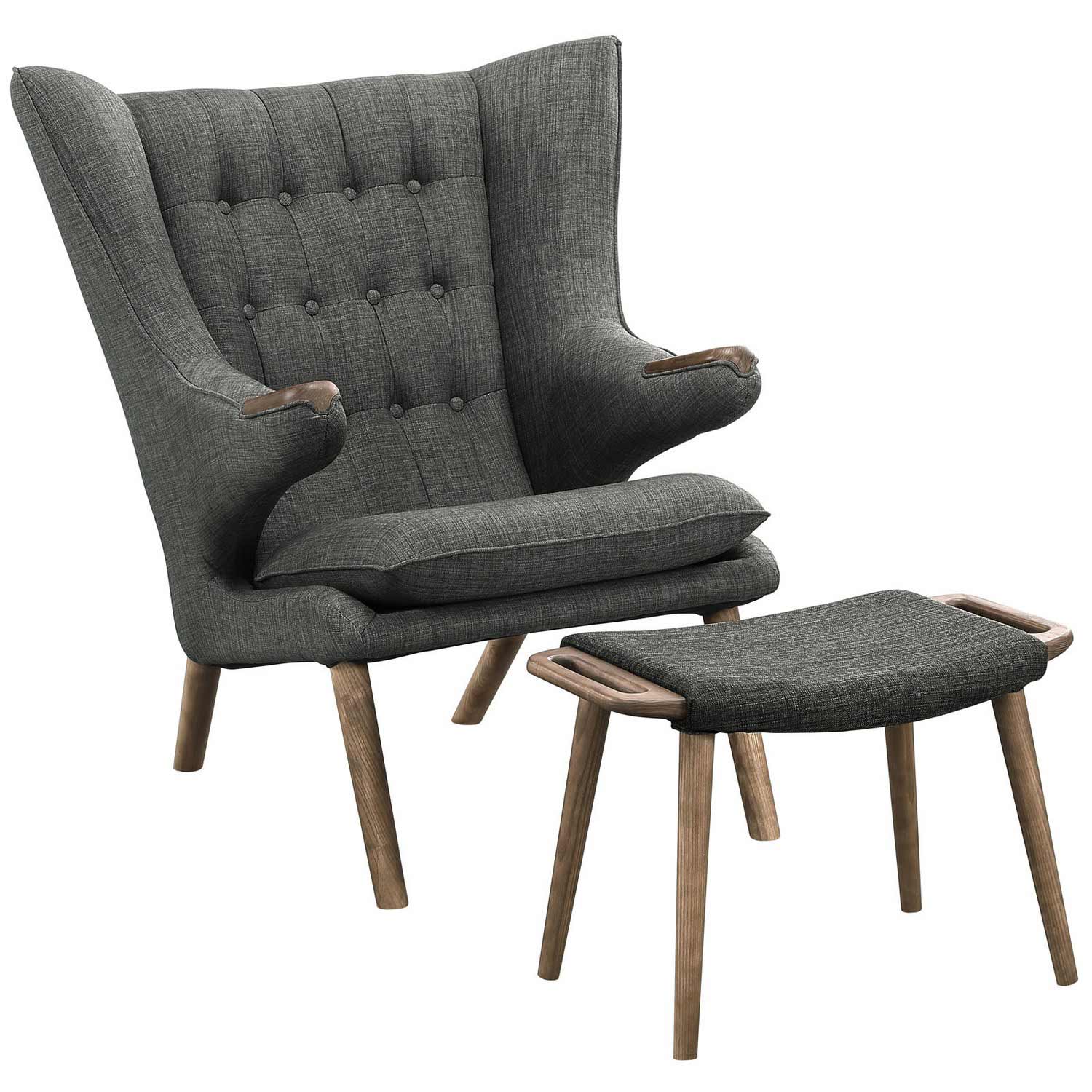 Modway Bear Lounge Chair and Ottoman - Walnut Gray