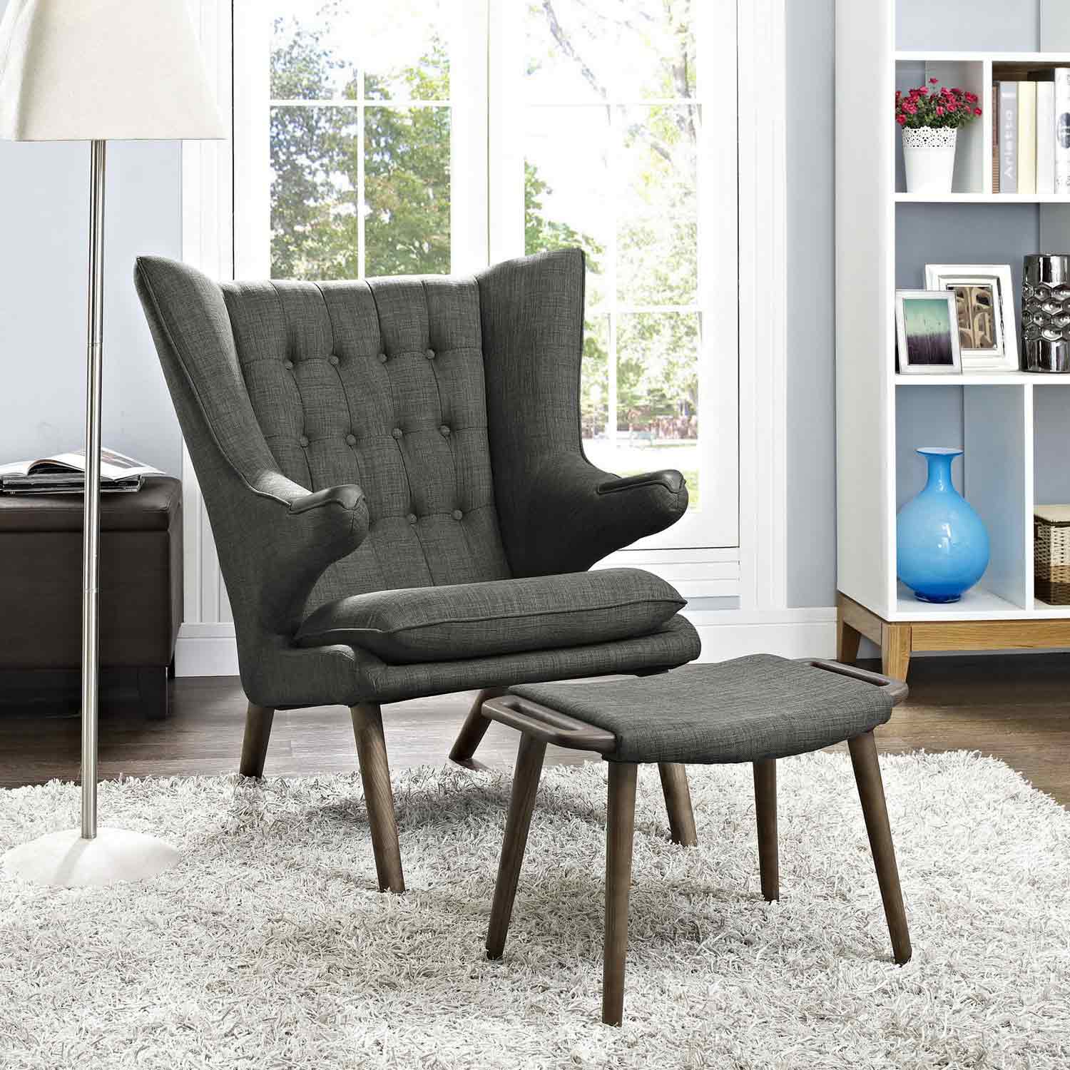 Modway Bear Lounge Chair and Ottoman - Walnut Gray