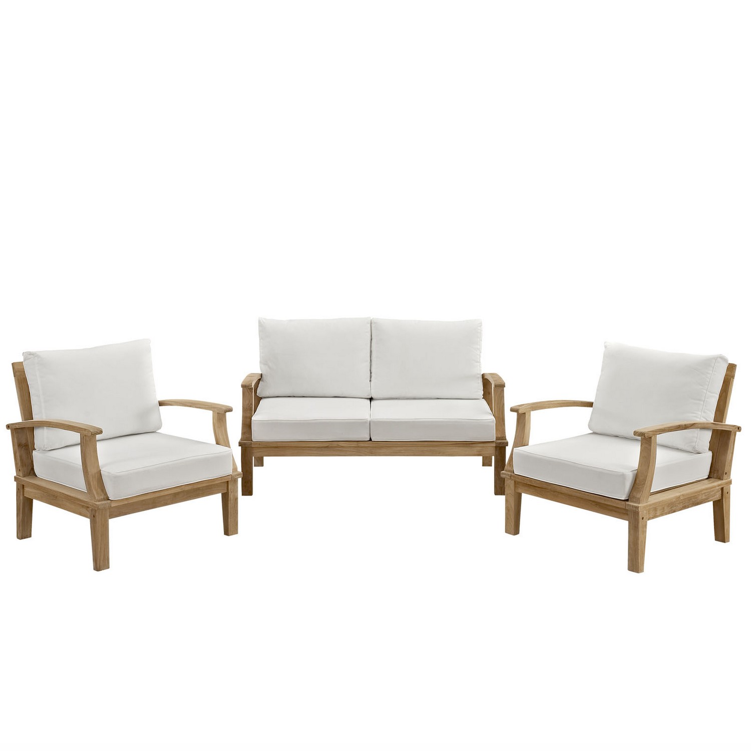 Modway Marina 3 Piece Outdoor Patio Teak Sofa Set - Natural White