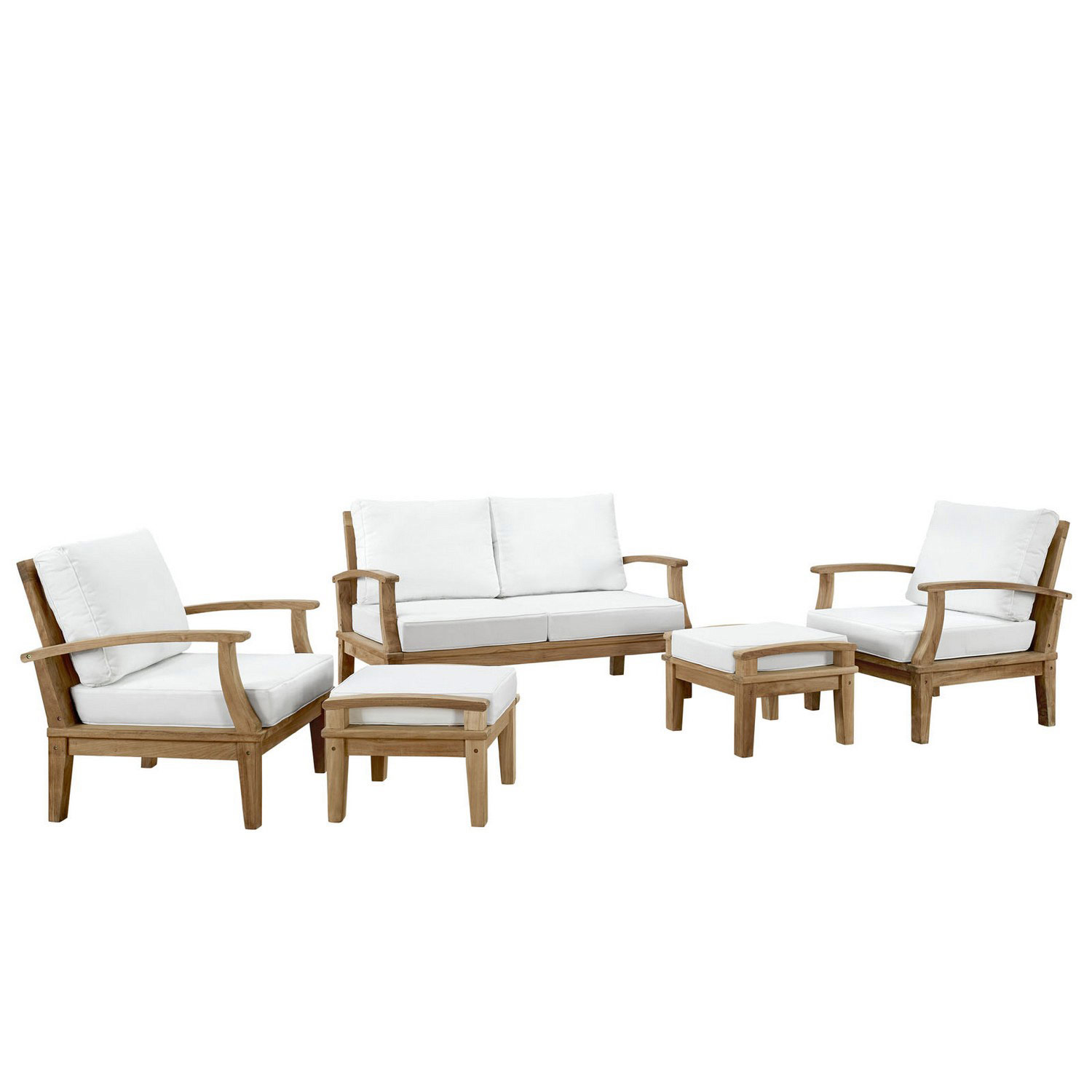 Modway Marina 5 Piece Outdoor Patio Teak Sofa Set - Natural White