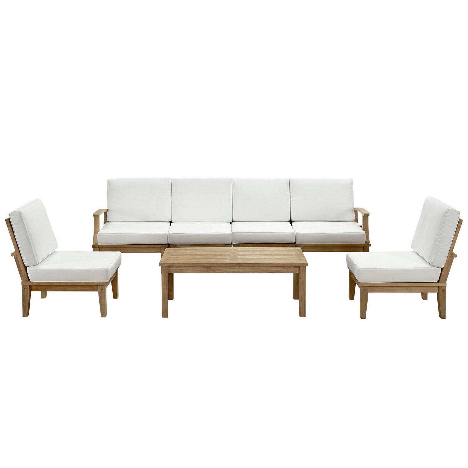 Modway Marina 7 Piece Outdoor Patio Teak Sofa Set - Natural White