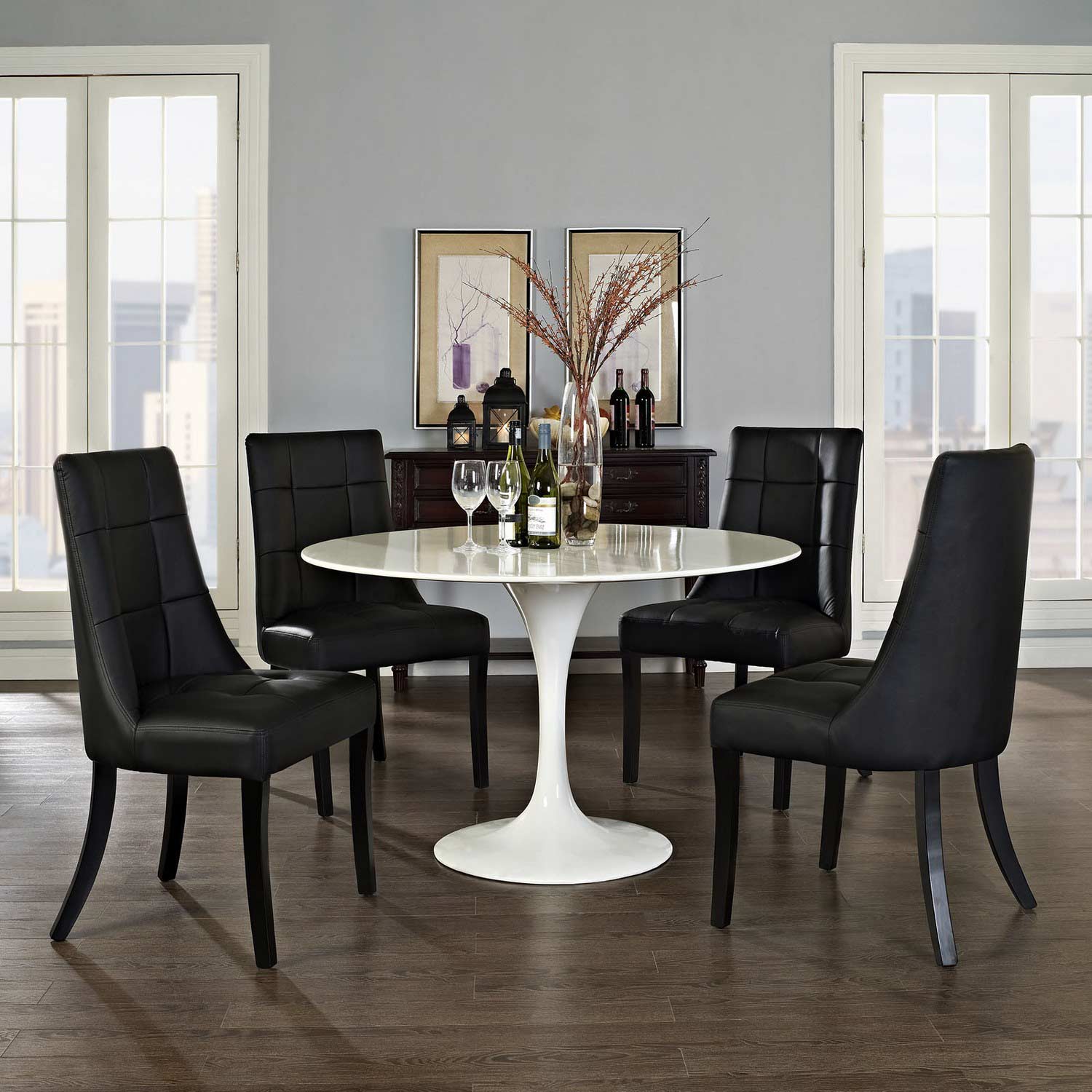 Modway Noblesse Vinyl Dining Chair Set of 4 - Black