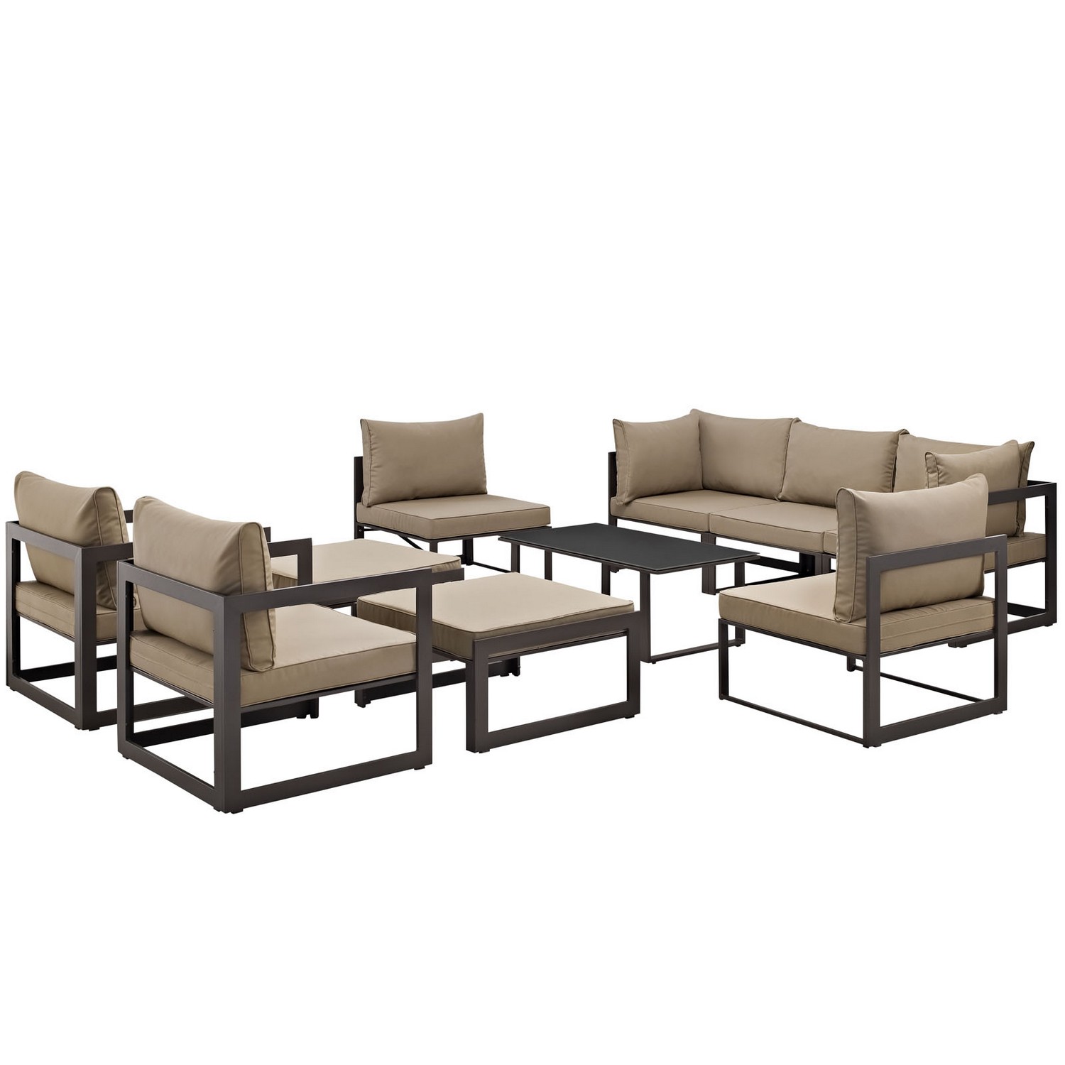 Modway Fortuna 10 Piece Outdoor Patio Sectional Sofa Set - Brown/Mocha