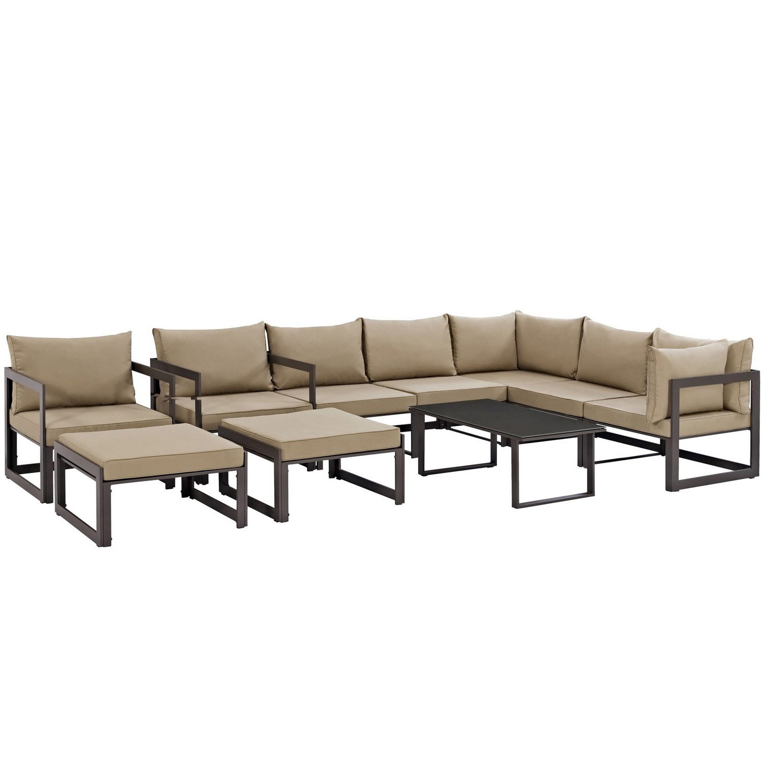 Modway Fortuna 10 Piece Outdoor Patio Sectional Sofa Set - Brown/Mocha