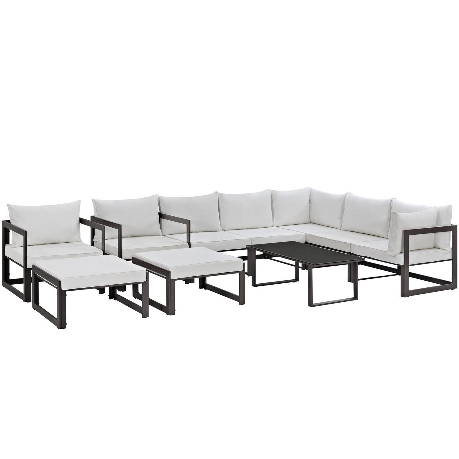 Modway Fortuna 10 Piece Outdoor Patio Sectional Sofa Set - Brown/White