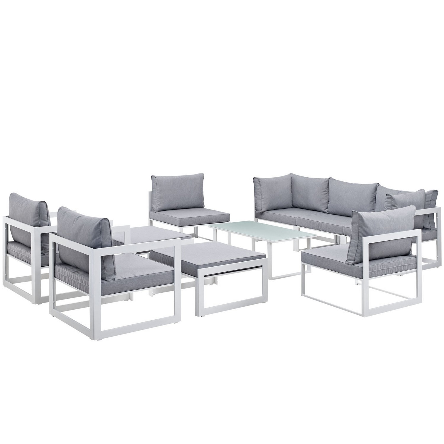 Modway Fortuna 10 Piece Outdoor Patio Sectional Sofa Set - White/Gray